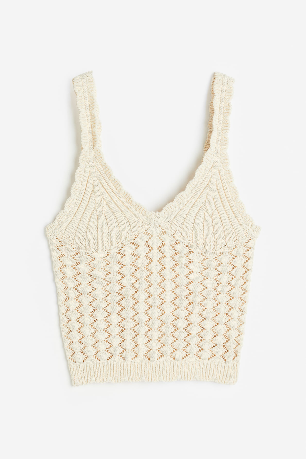 Crochet-look Tank Top - V-neck - Sleeveless - Cream - Ladies | H&M US