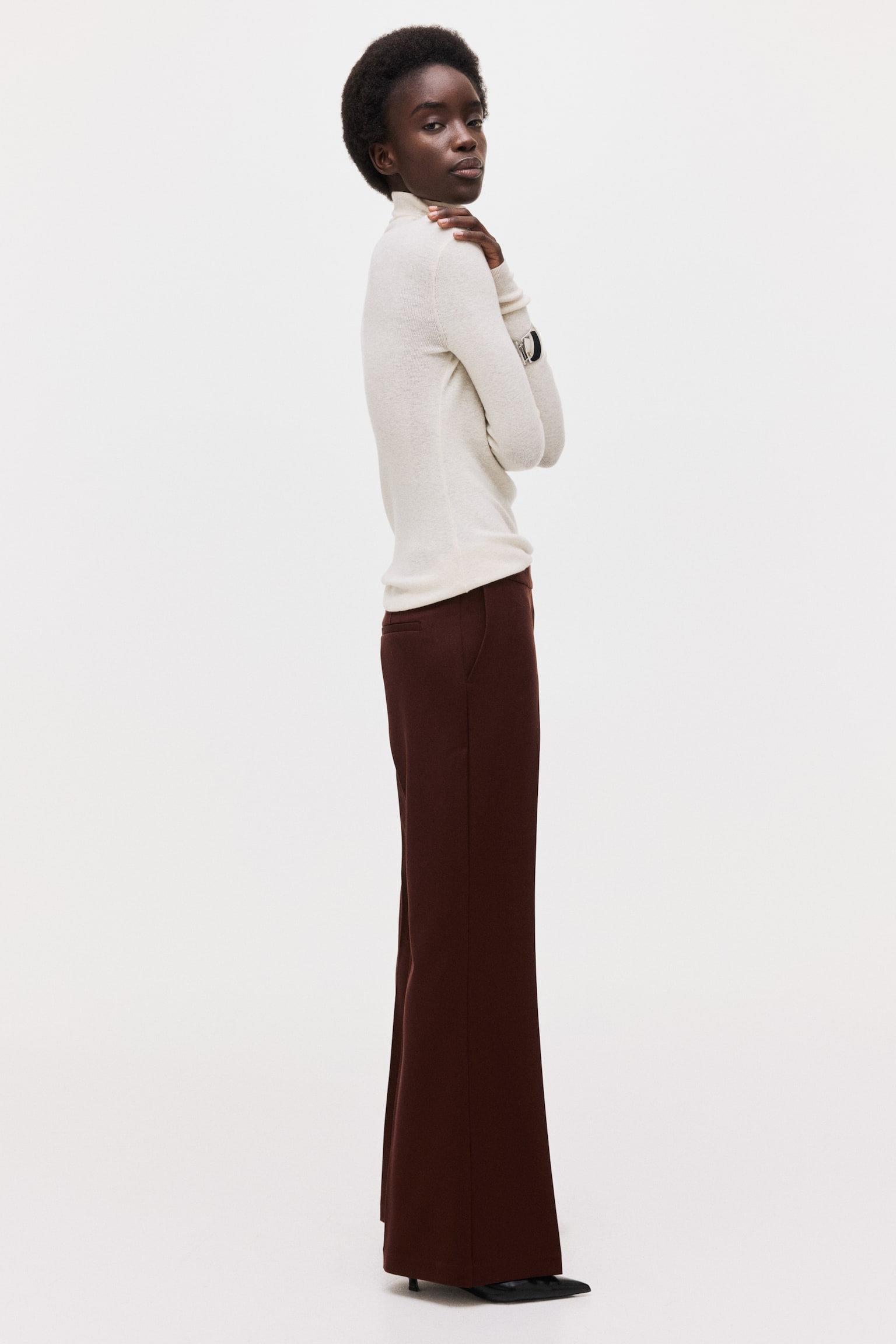 Flared trousers - Dark rust brown/Black/Light beige - 4