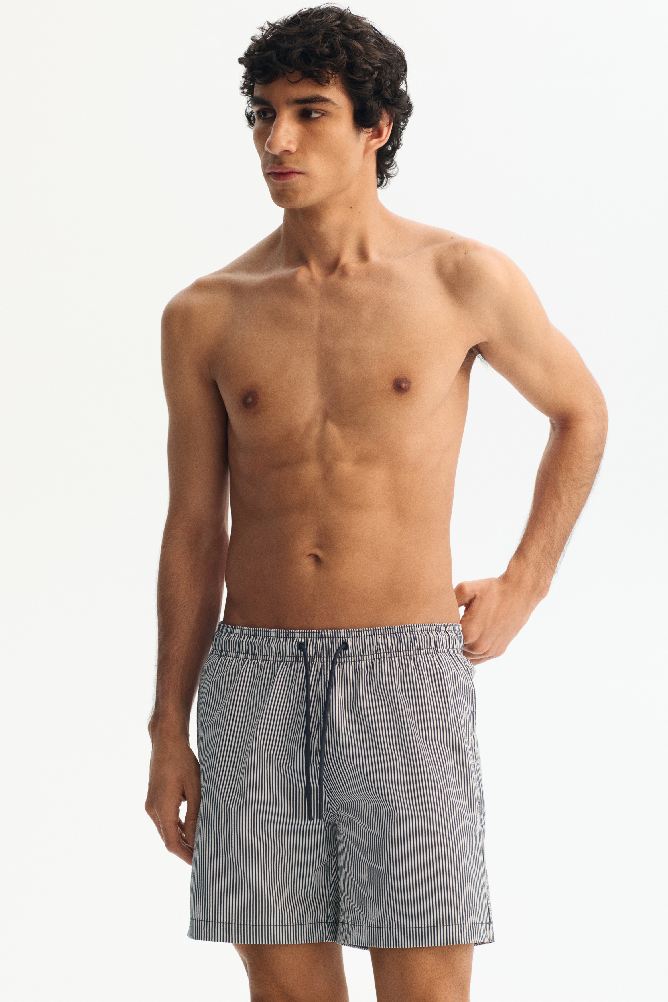 Seersucker Swim Shorts - Blue/striped/Orange/striped