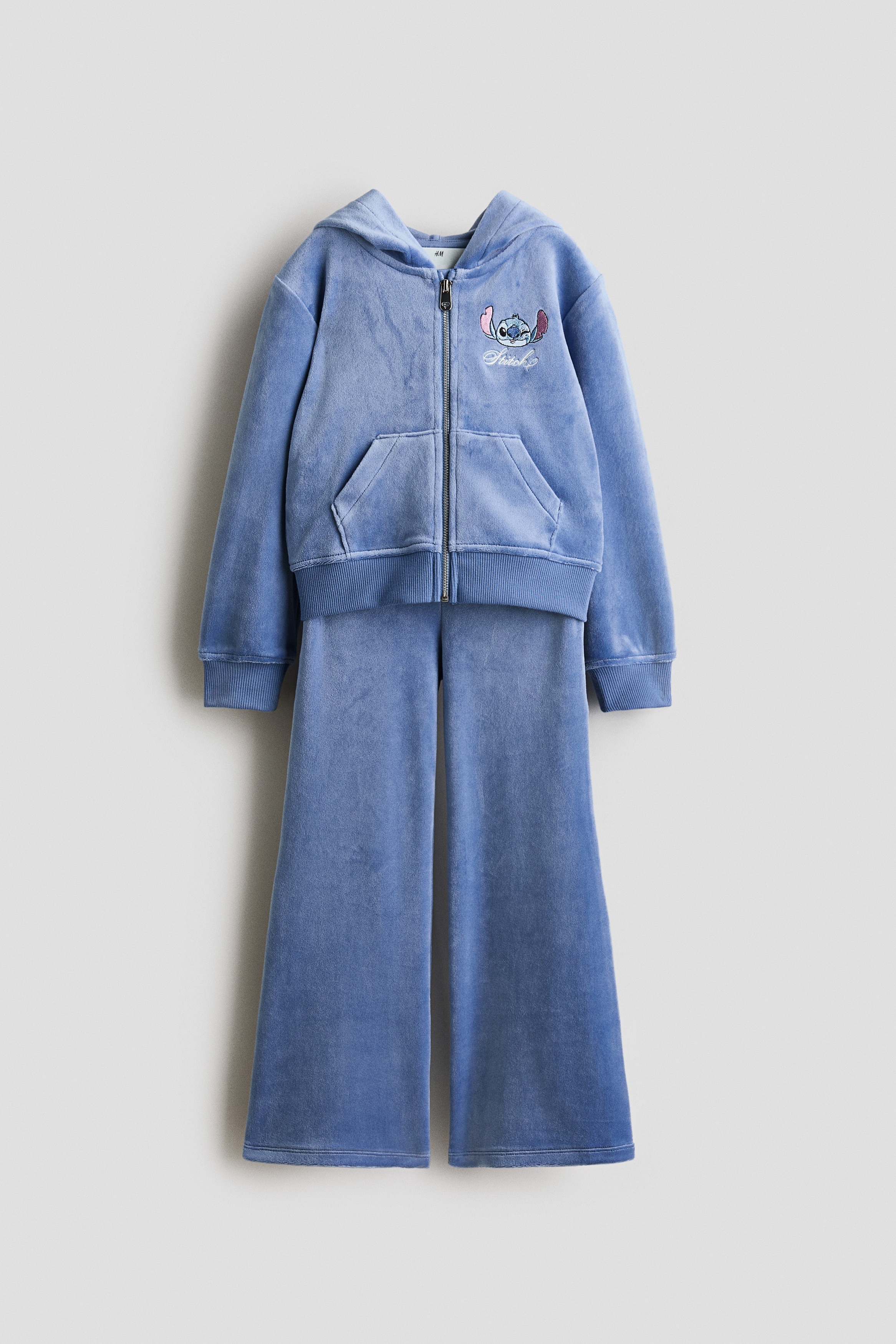 H & M - 2-teiliges Velours-Set mit Stickereien - Blau - Kinder