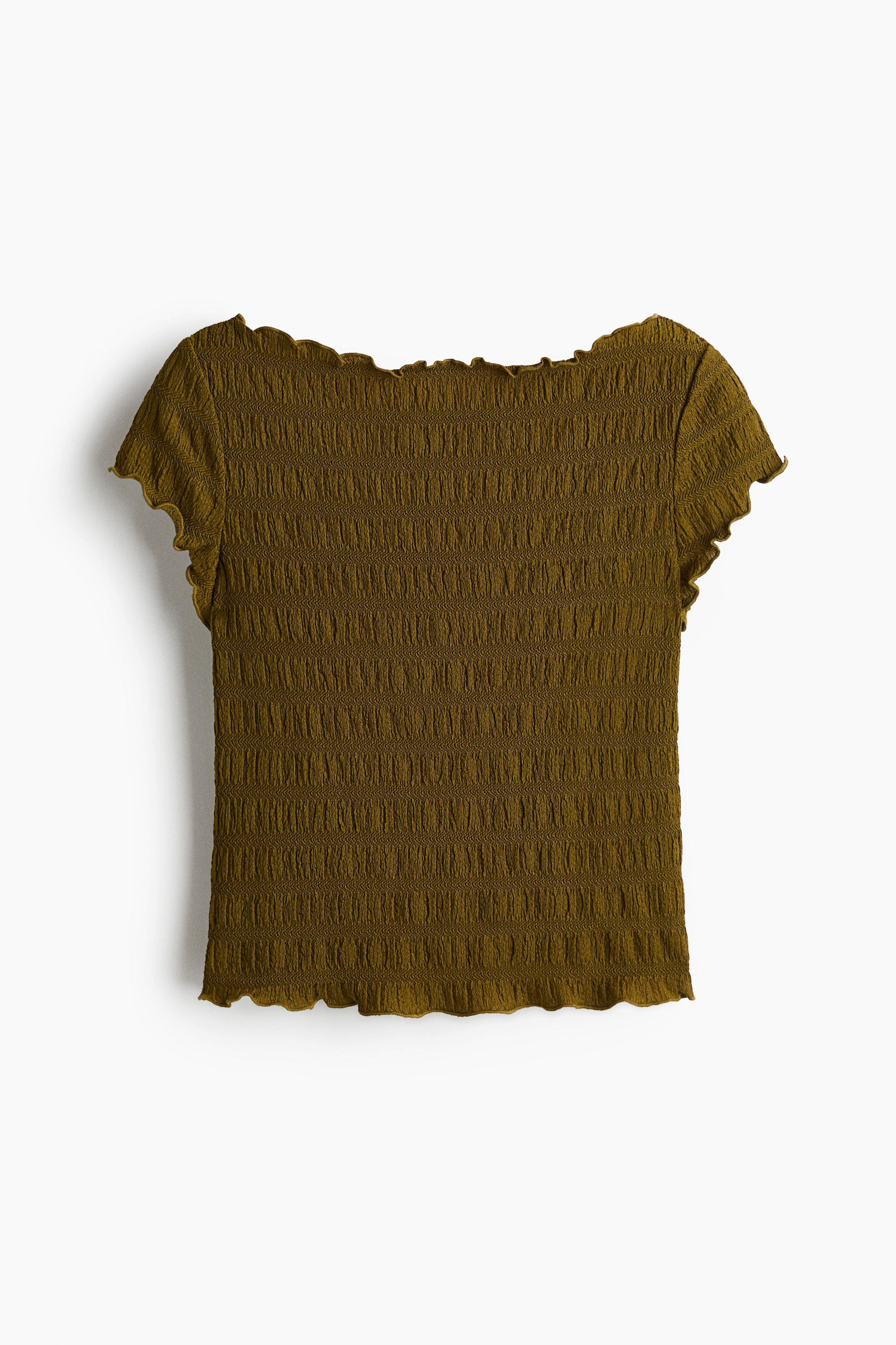 Smocked top - Olive green/White