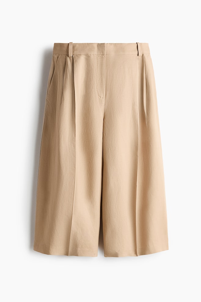 Wide-Leg Linen-Blend Culottes - Beige/Black/Dark brown - 1