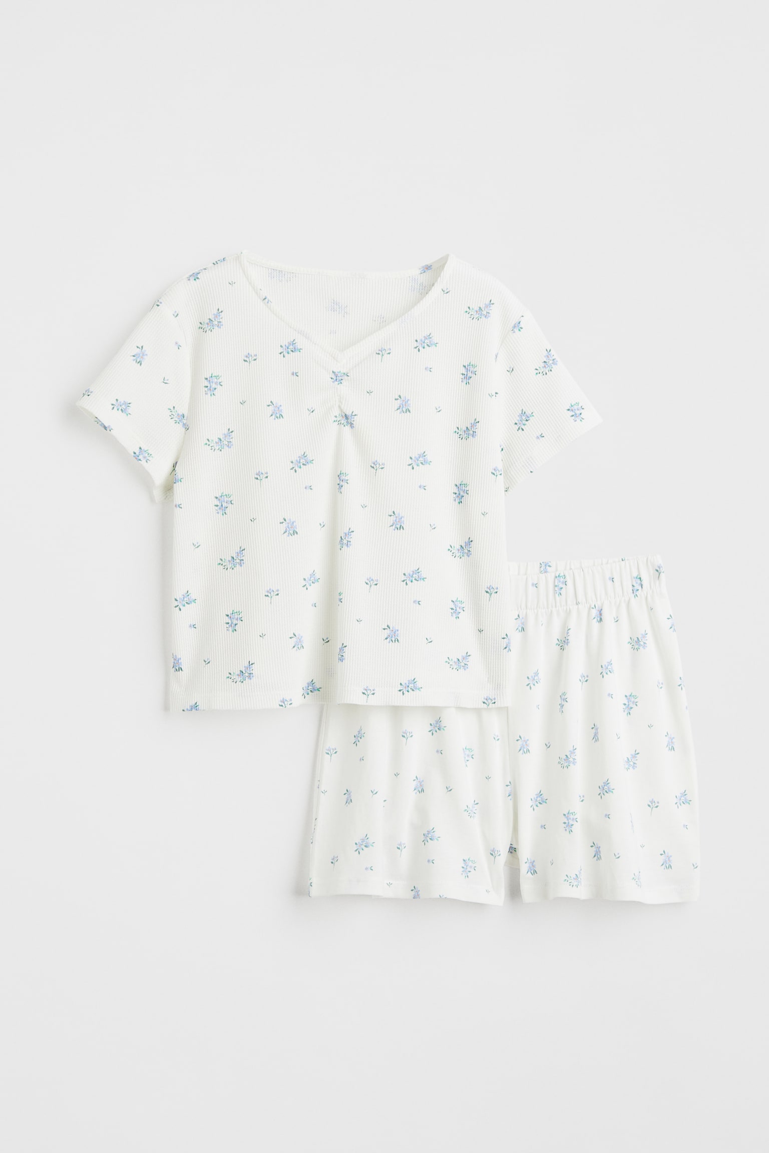 Pyjama top and shorts - Natural white/Floral - 1