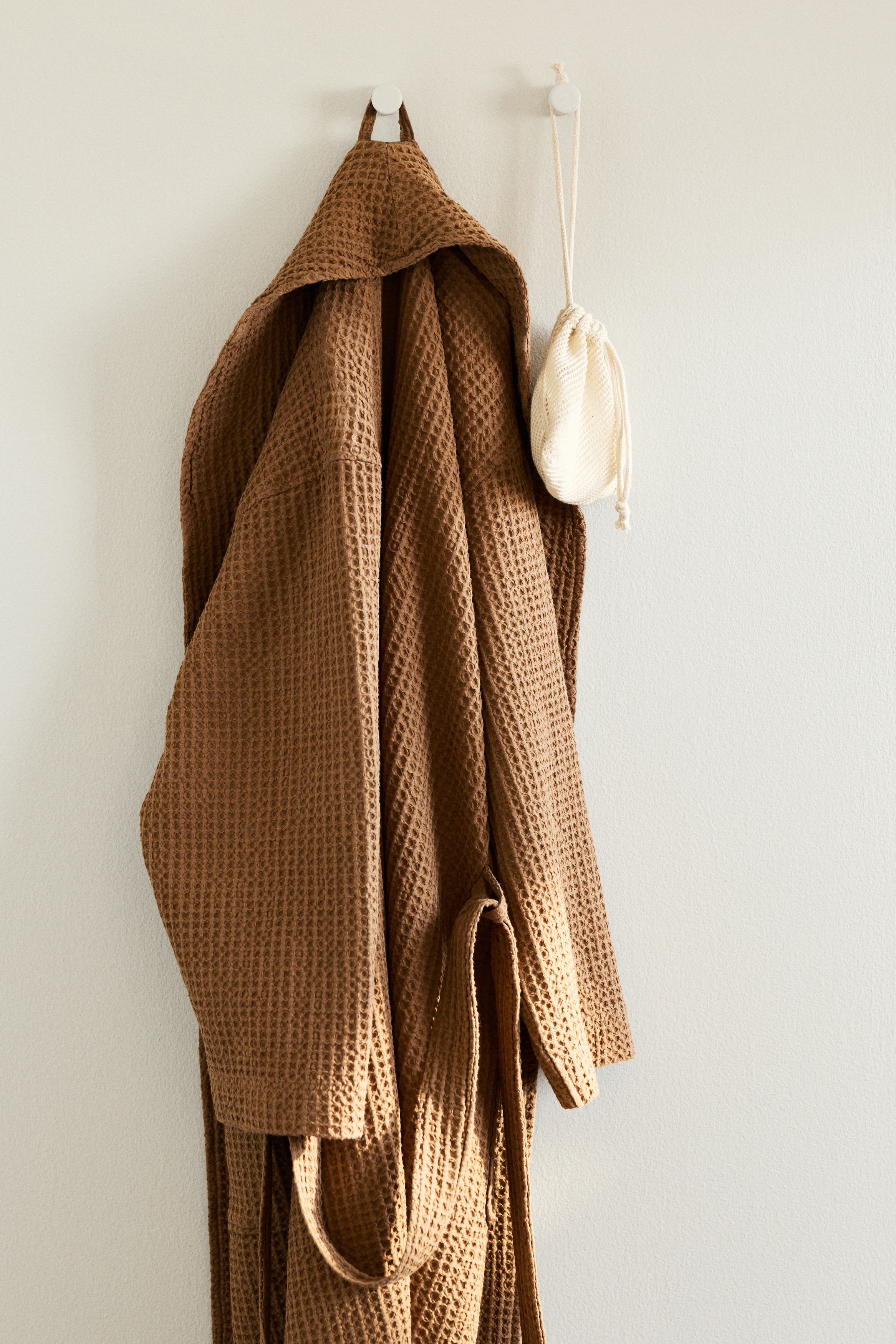 Våfflad morgonrock - Mörkbeige/Vit/Ljusgul/Puderrosa