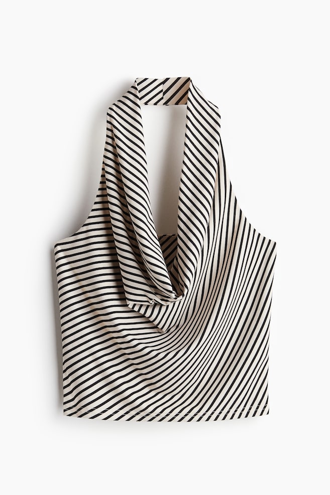 Crêpe halterneck top - White/Black striped - 1