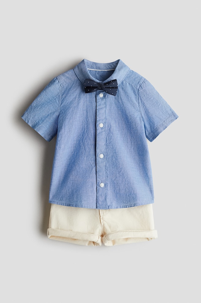 3-piece cotton set - Blue/Light beige/White/Blue striped - 1