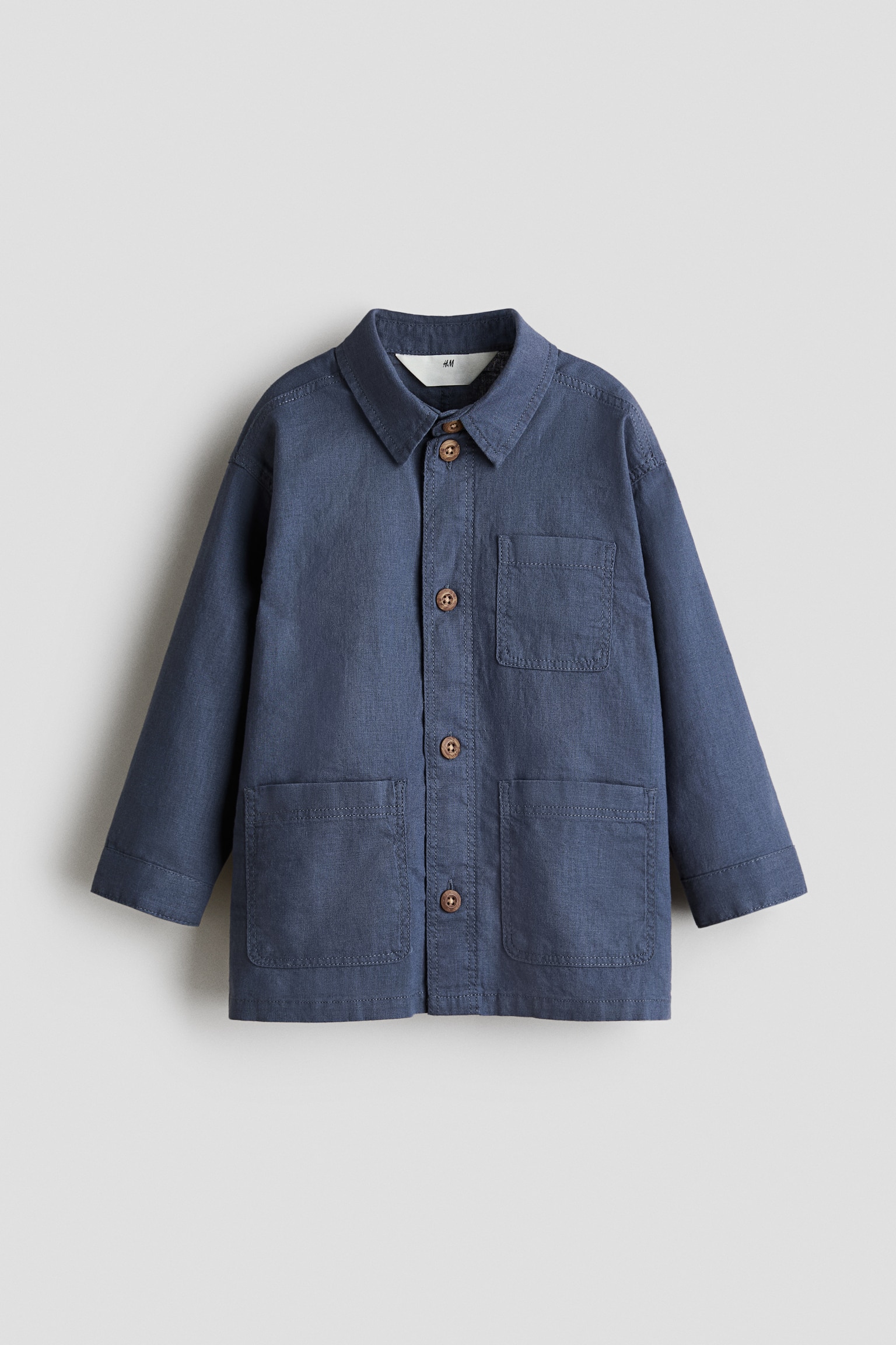 Linen overshirt - Dark blue/Greige/Light beige
