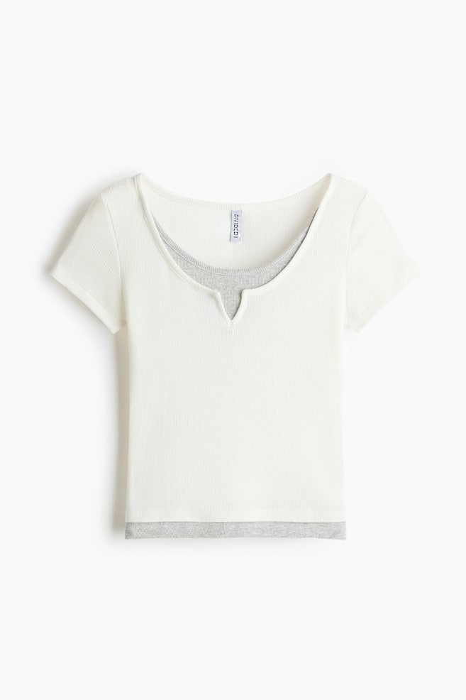 Layered Top - White/light gray melange/Navy blue/white - 1