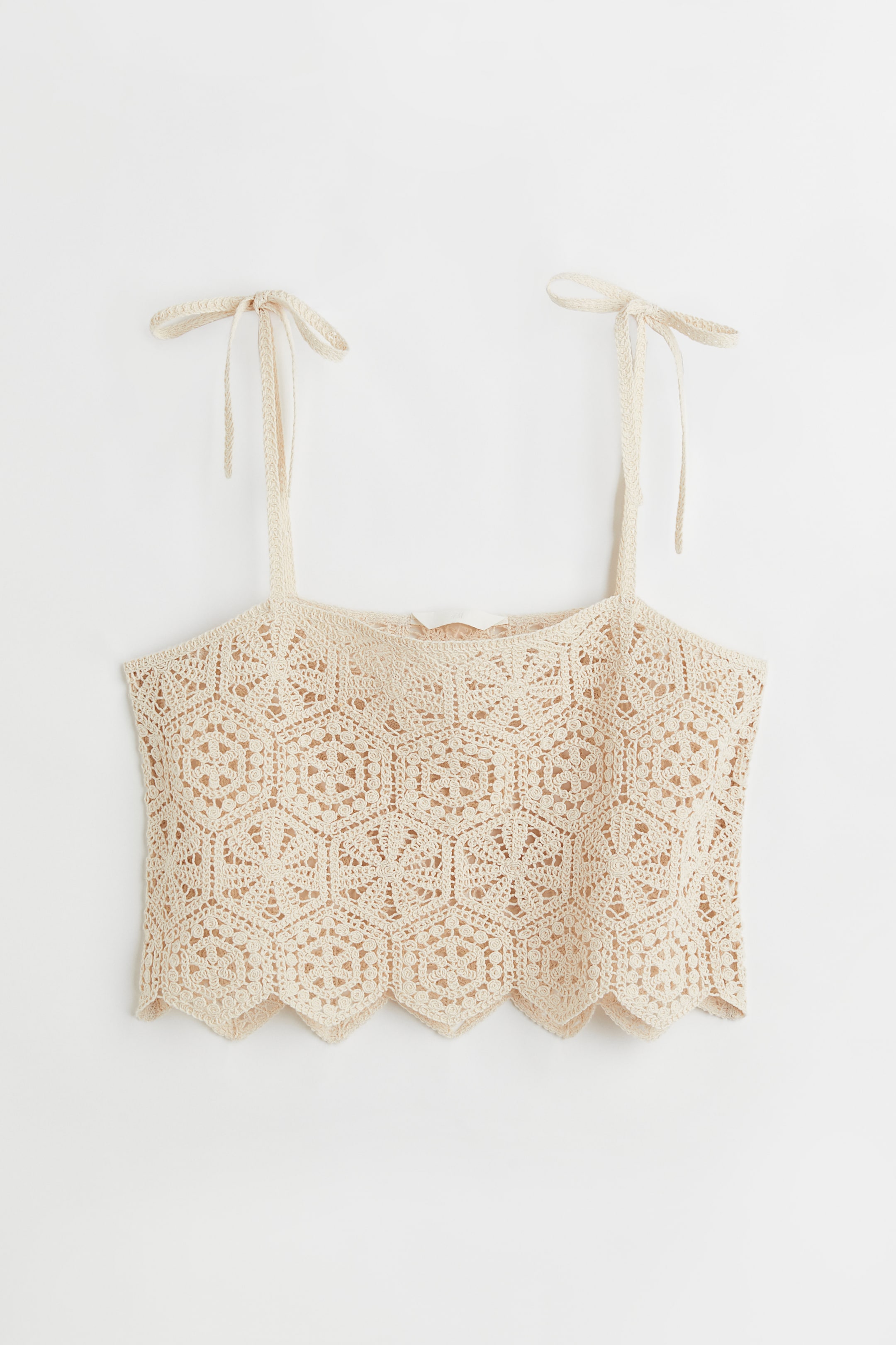 Crochet-look top - Sleeveless - Cropped - Light beige - Ladies | H&M GB