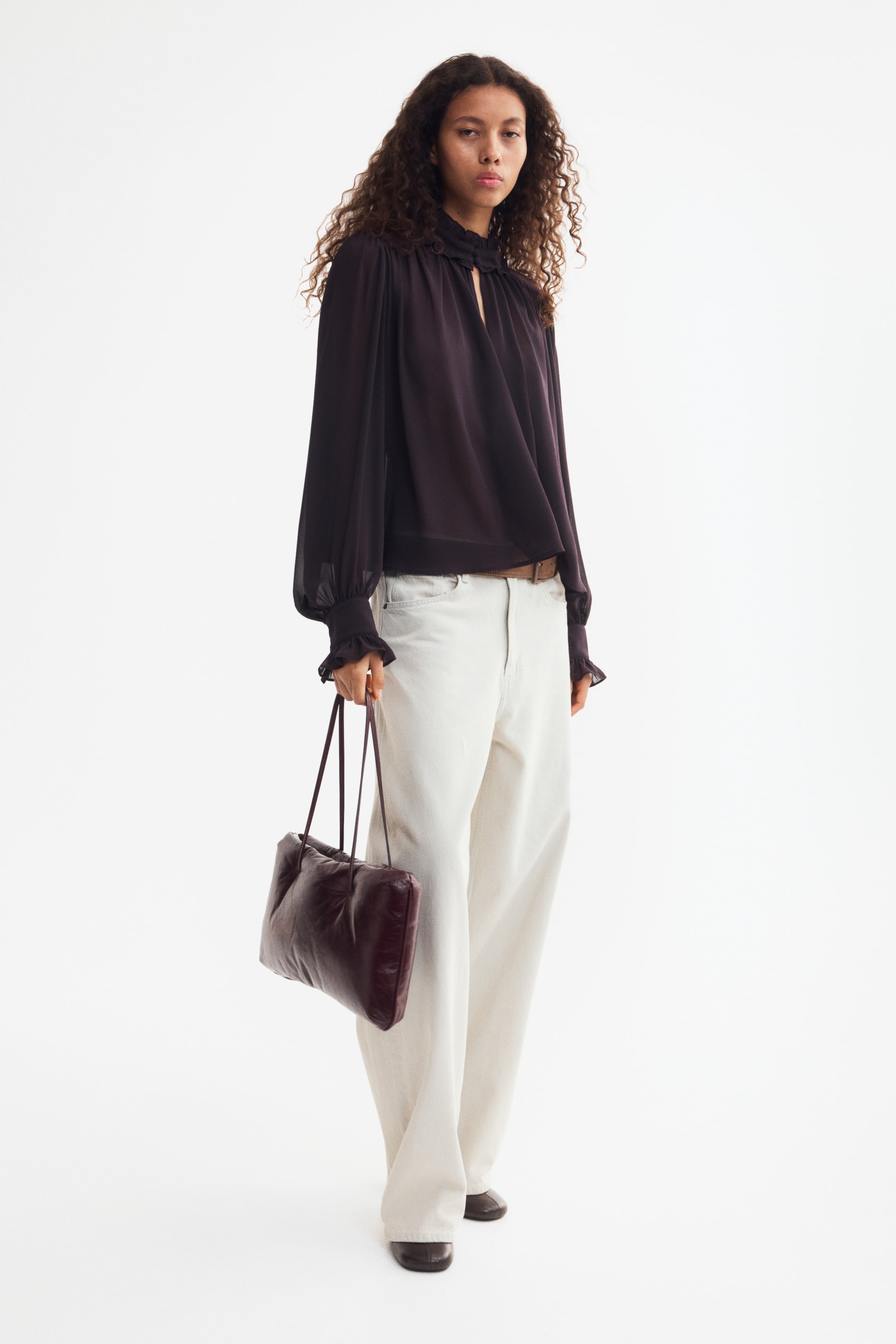 Puff-Sleeved Chiffon Blouse