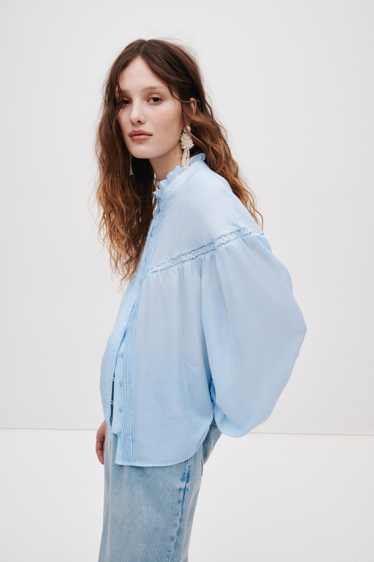 Ruffle-Trimmed Balloon-Sleeved Blouse - image 3