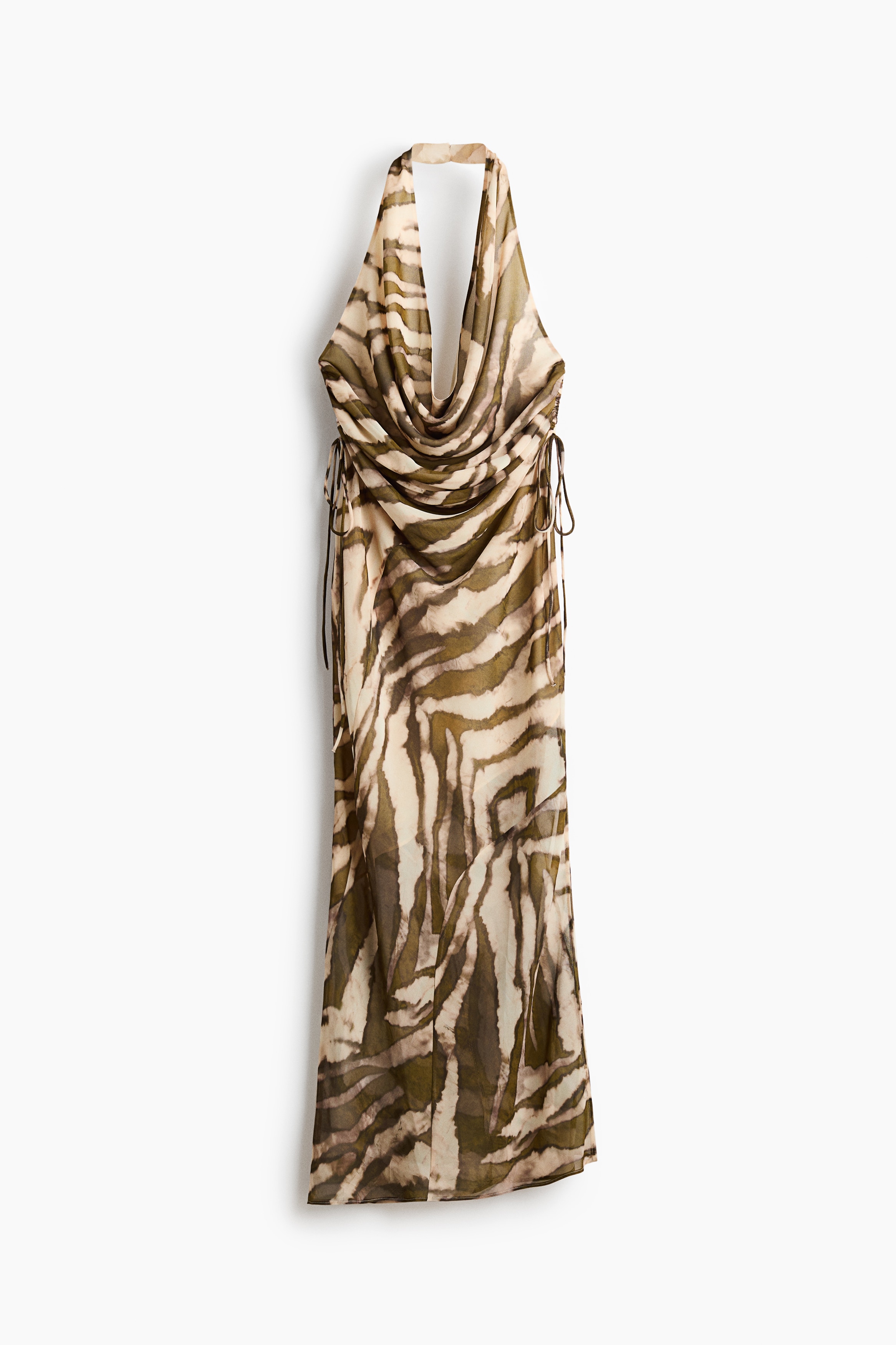Drawstring-detail halterneck dress-Light beige/Zebra print
