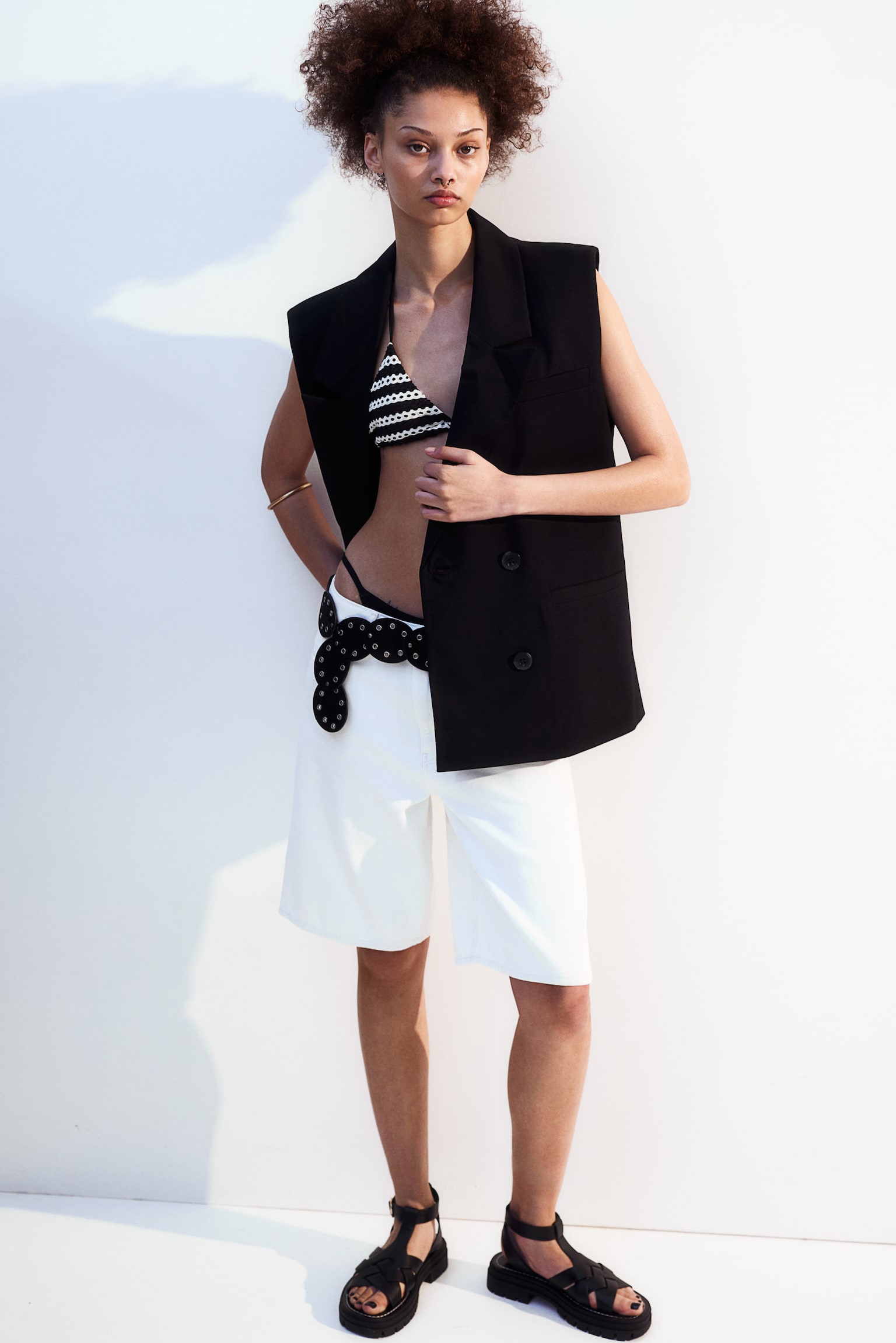 Sleeveless Blazer - Black/Light beige marle - 5