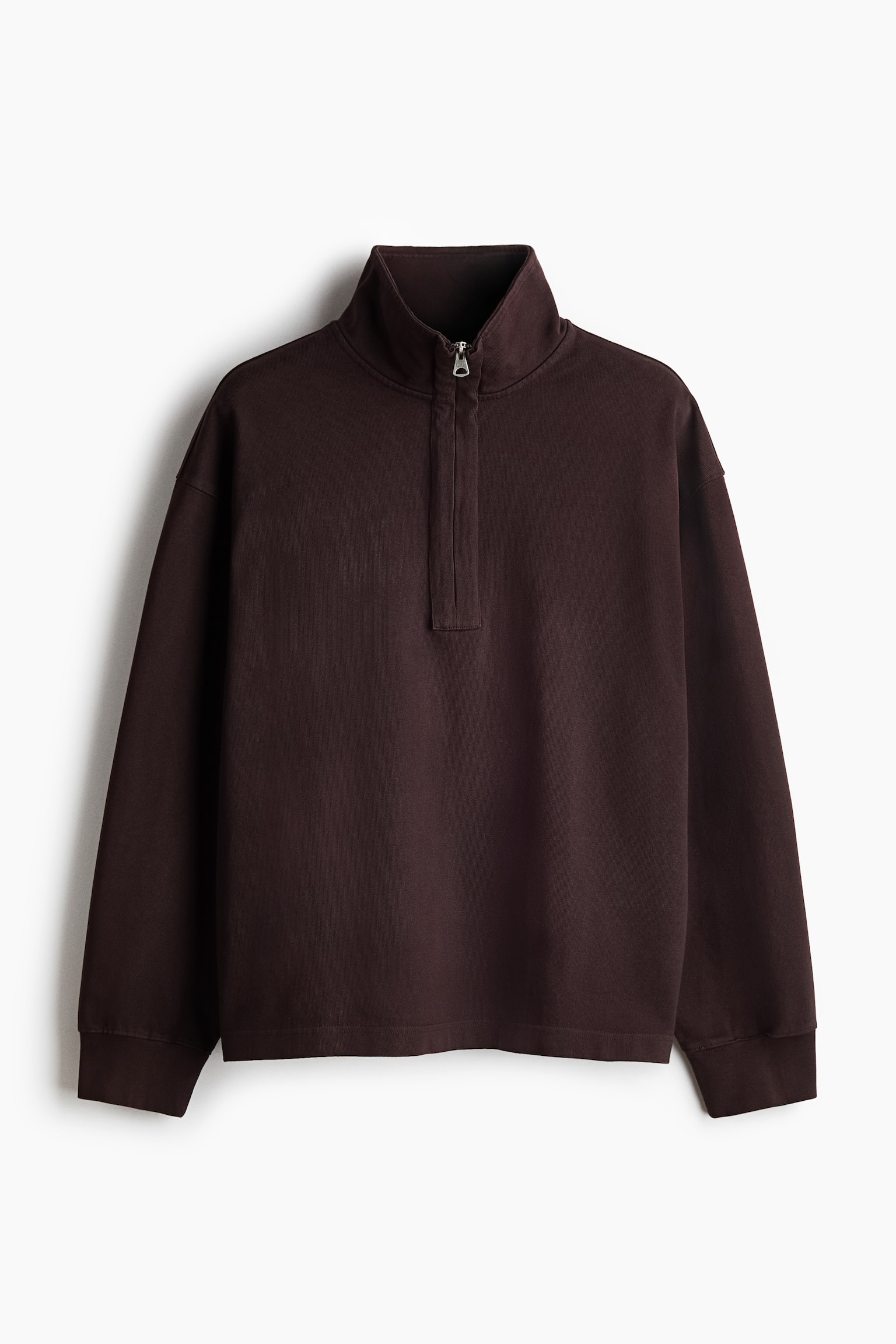 Relaxed-Fit Half-Zip Sweatshirt - Dark brown/Light gray melange