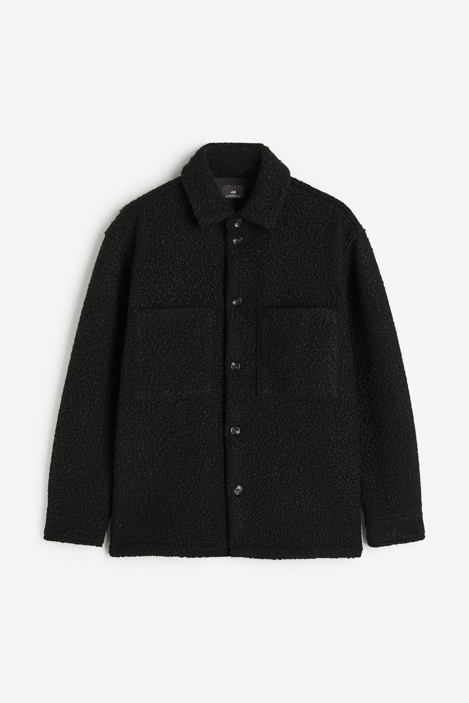 Loose Fit Bouclé Overshirt - Black - 2