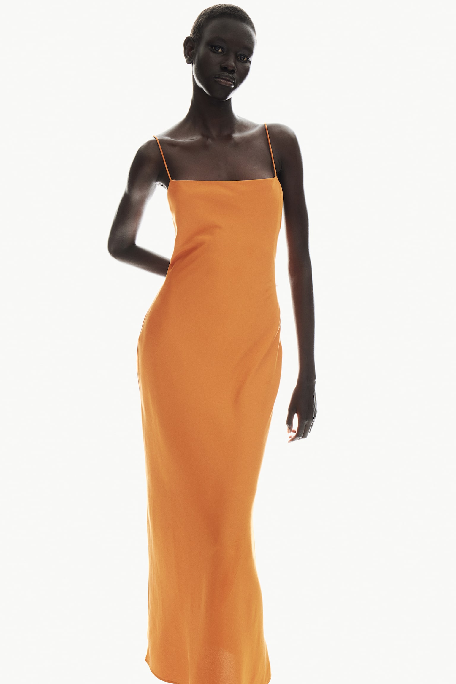 Open Back Satin Dress - Orange/Cream/Black - 4