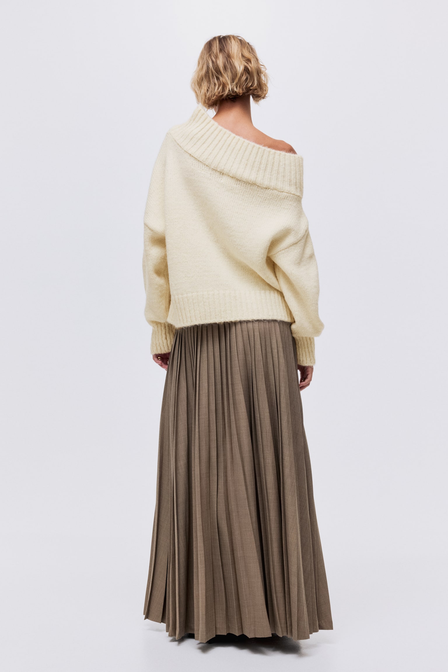 One-Shoulder-Pullover - Cremefarben/Khakigrünmeliert - 7