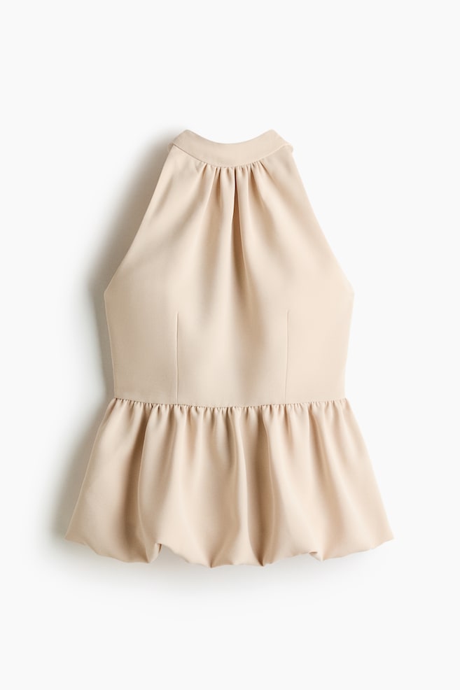 Bubble-hem halterneck top - Light beige - 1