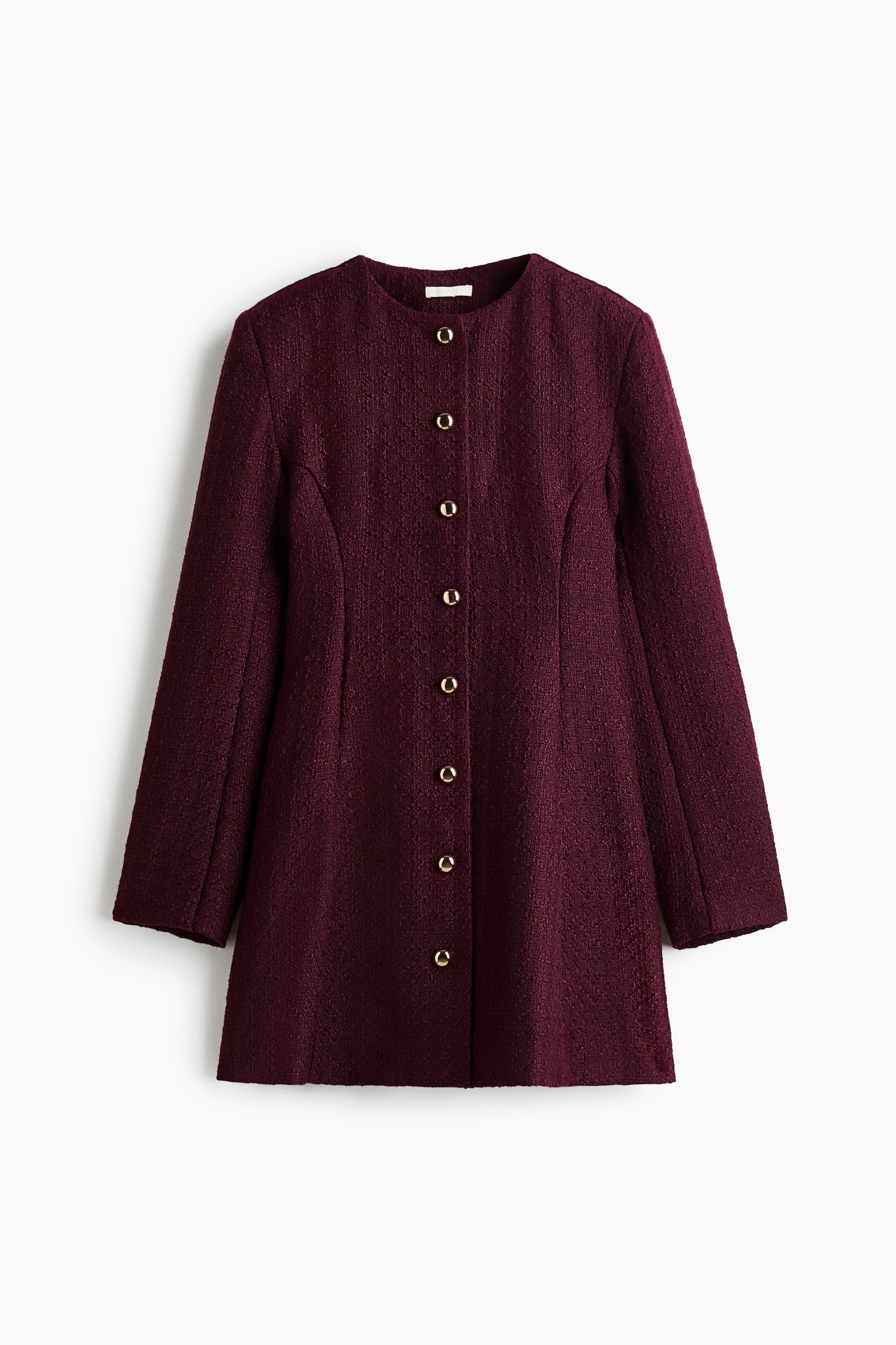 Bouclé-Weave Button-Front Dress - Burgundy/Light beige/Black