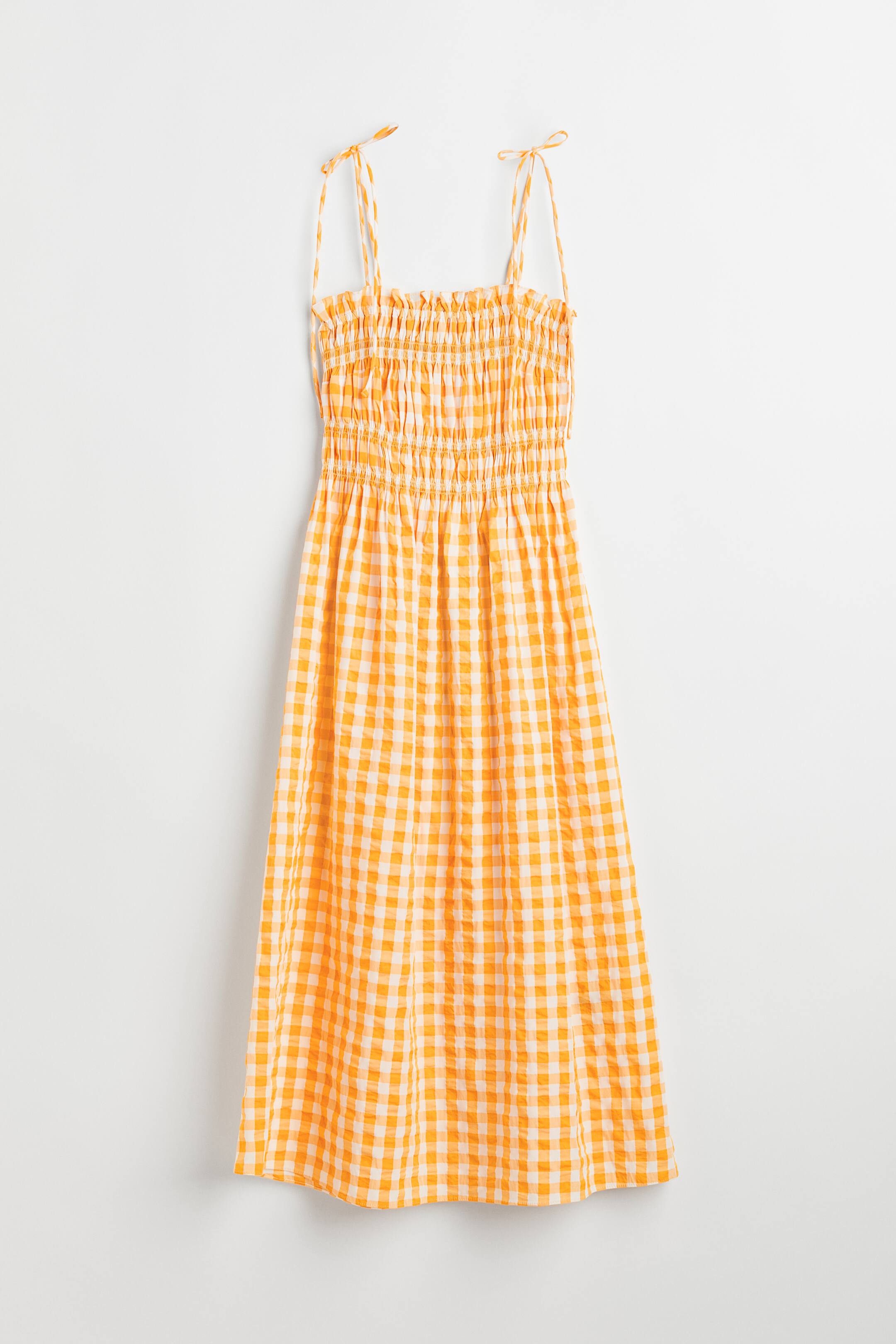 View larger image: Smocked seersucker dress - Yellow/Checked - Ladies | H&M MY 1