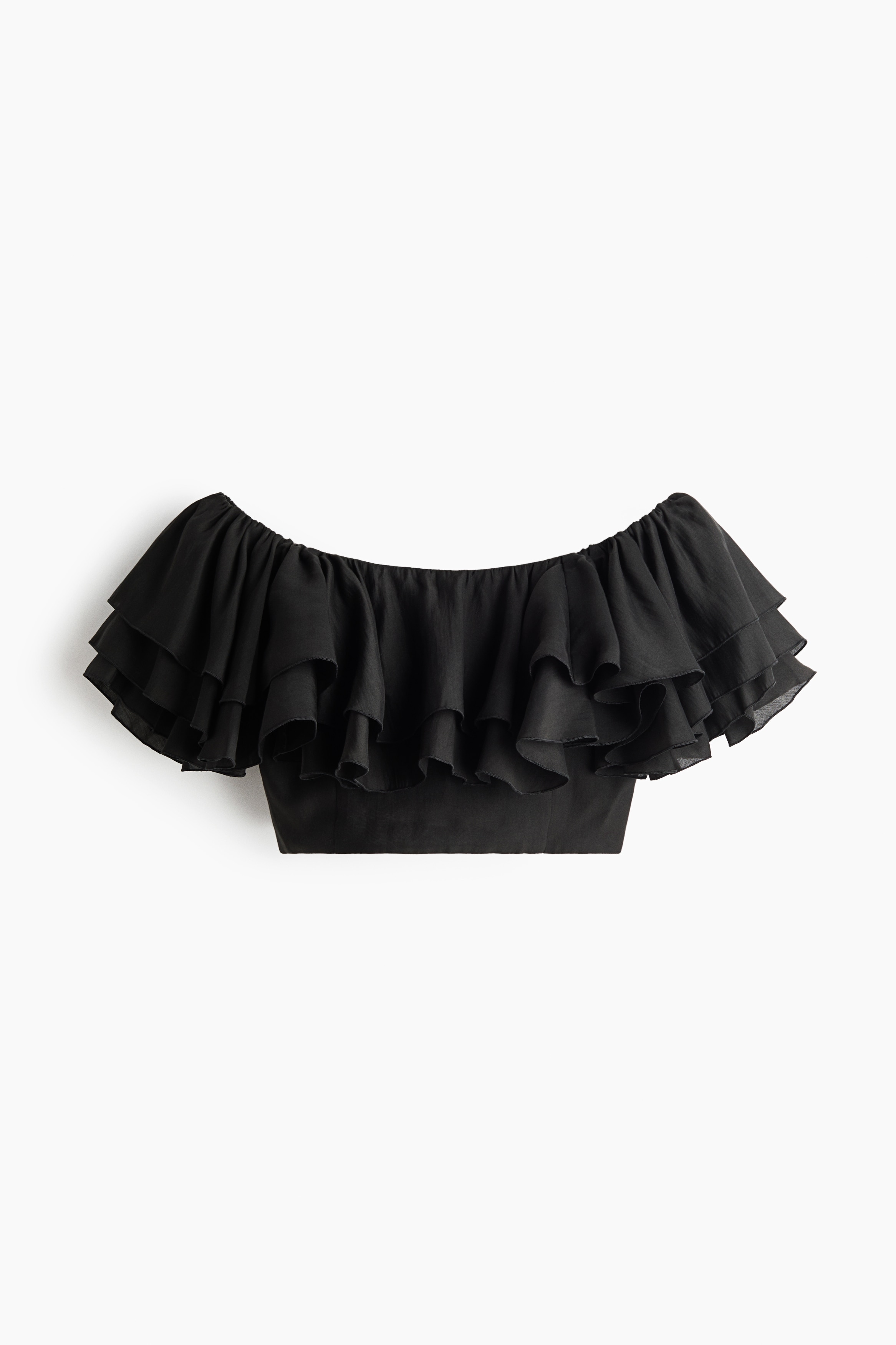 Top cu umerii goi și cu volane - Negru