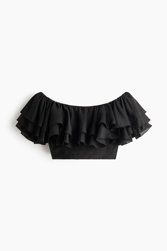 Flounced off-the-shoulder top - Black - 1