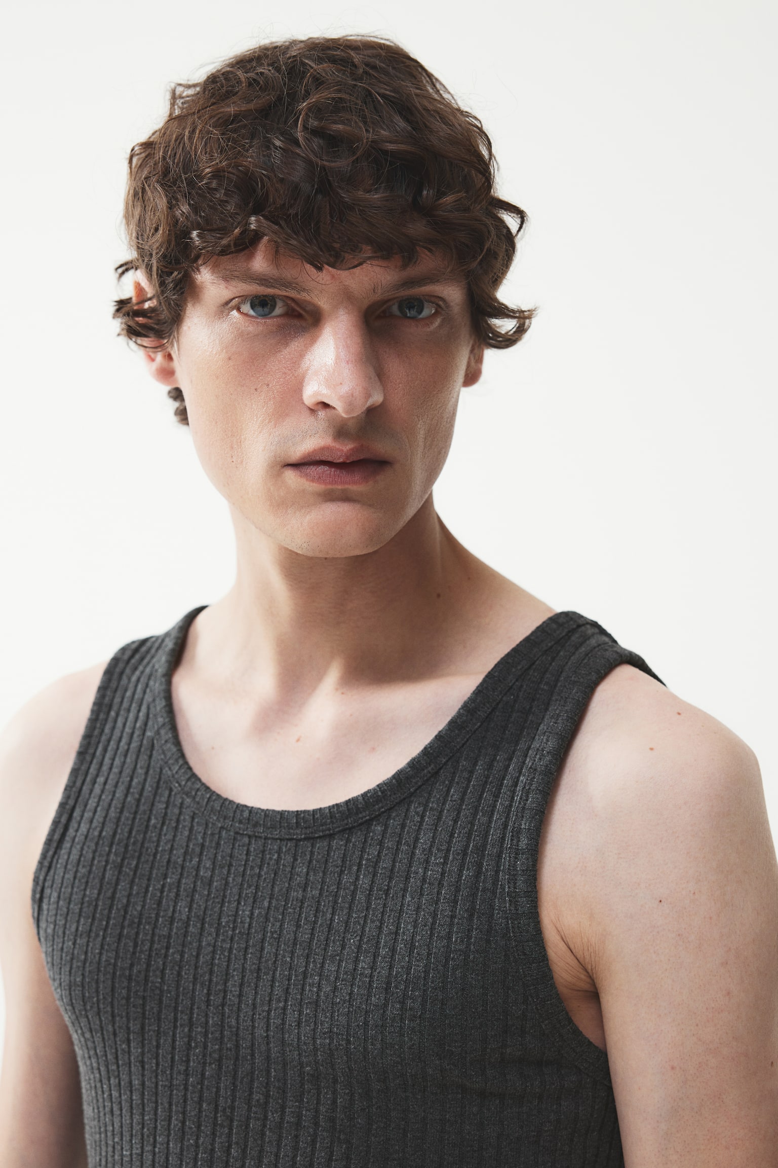 Slim Fit Wide-ribbed vest top - Dark grey marl/Black/Cream - 7