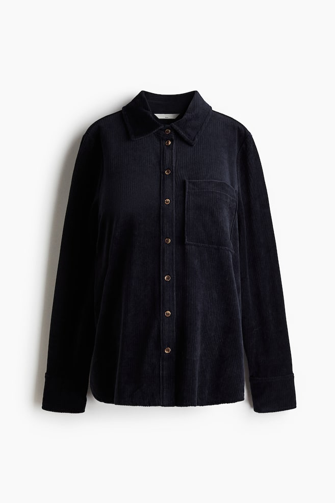 MAMA Ribbed velour shirt - Navy blue - 1