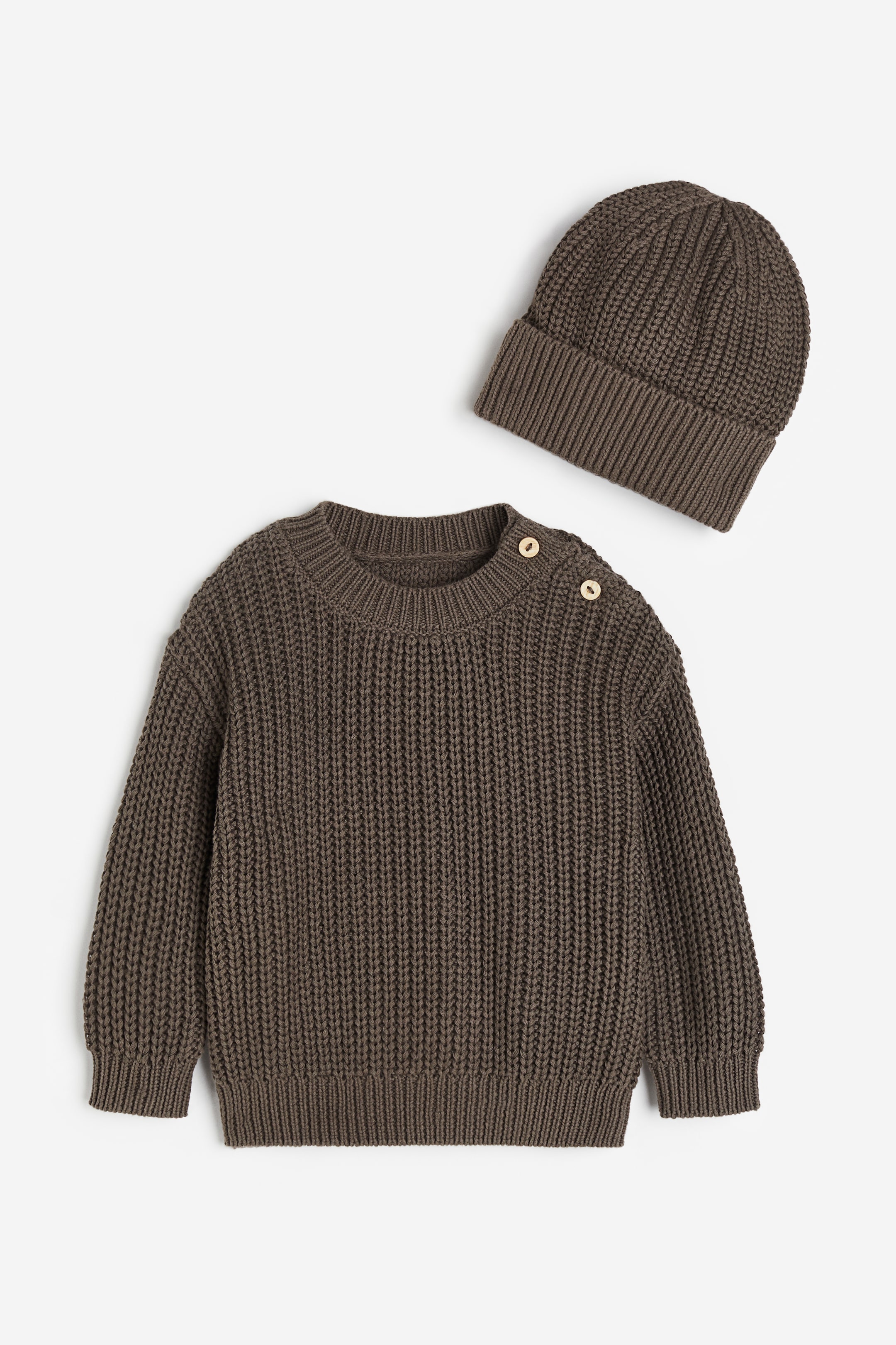 View larger image: 2-piece Knit Cotton Set - Dark mole - Kids | H&M AU 1