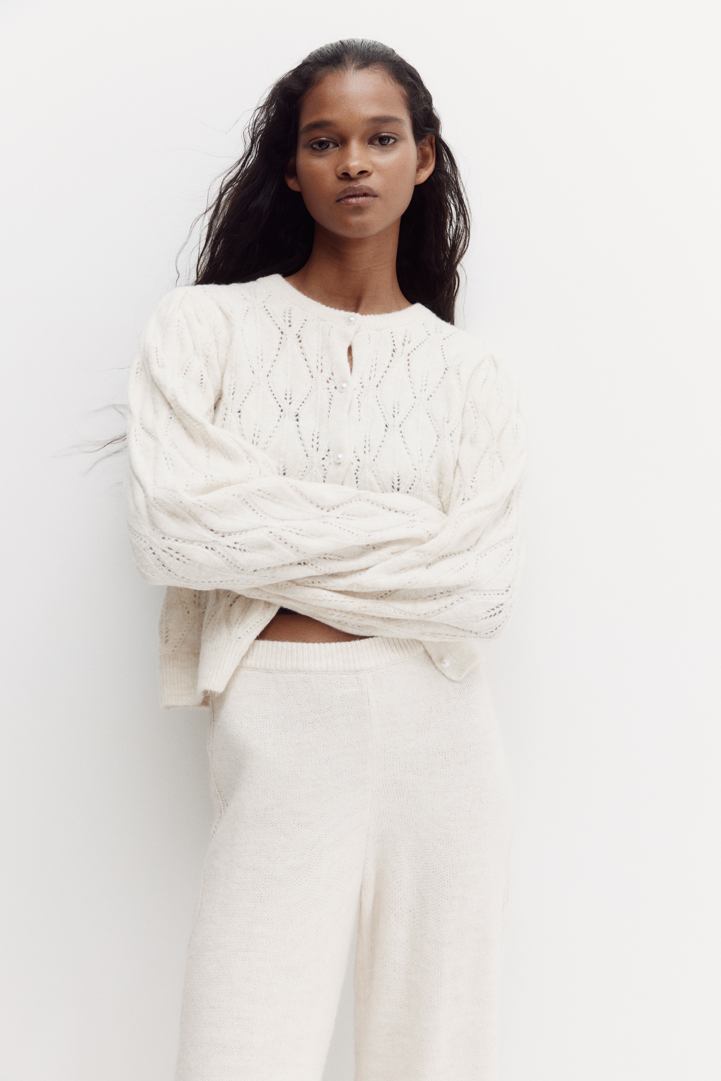 Pointelle-knit trousers