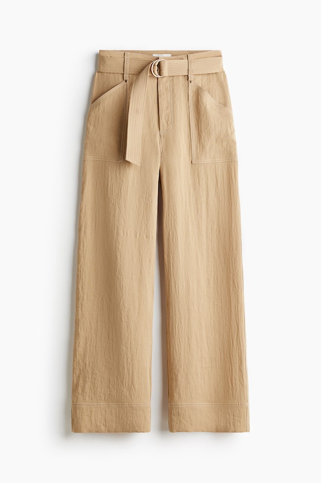 Pantalón amplio con cinturón - Beige - 1