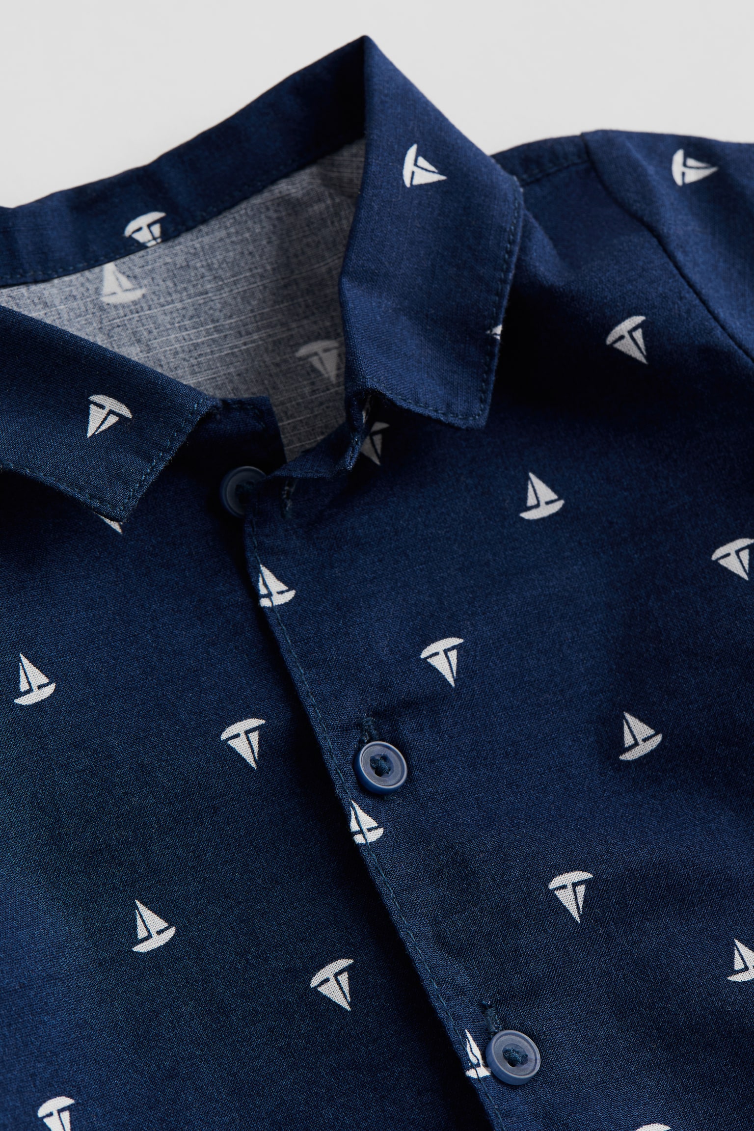 Short Sleeve Cotton Shirt - Navy blue/Sailing boats - 2