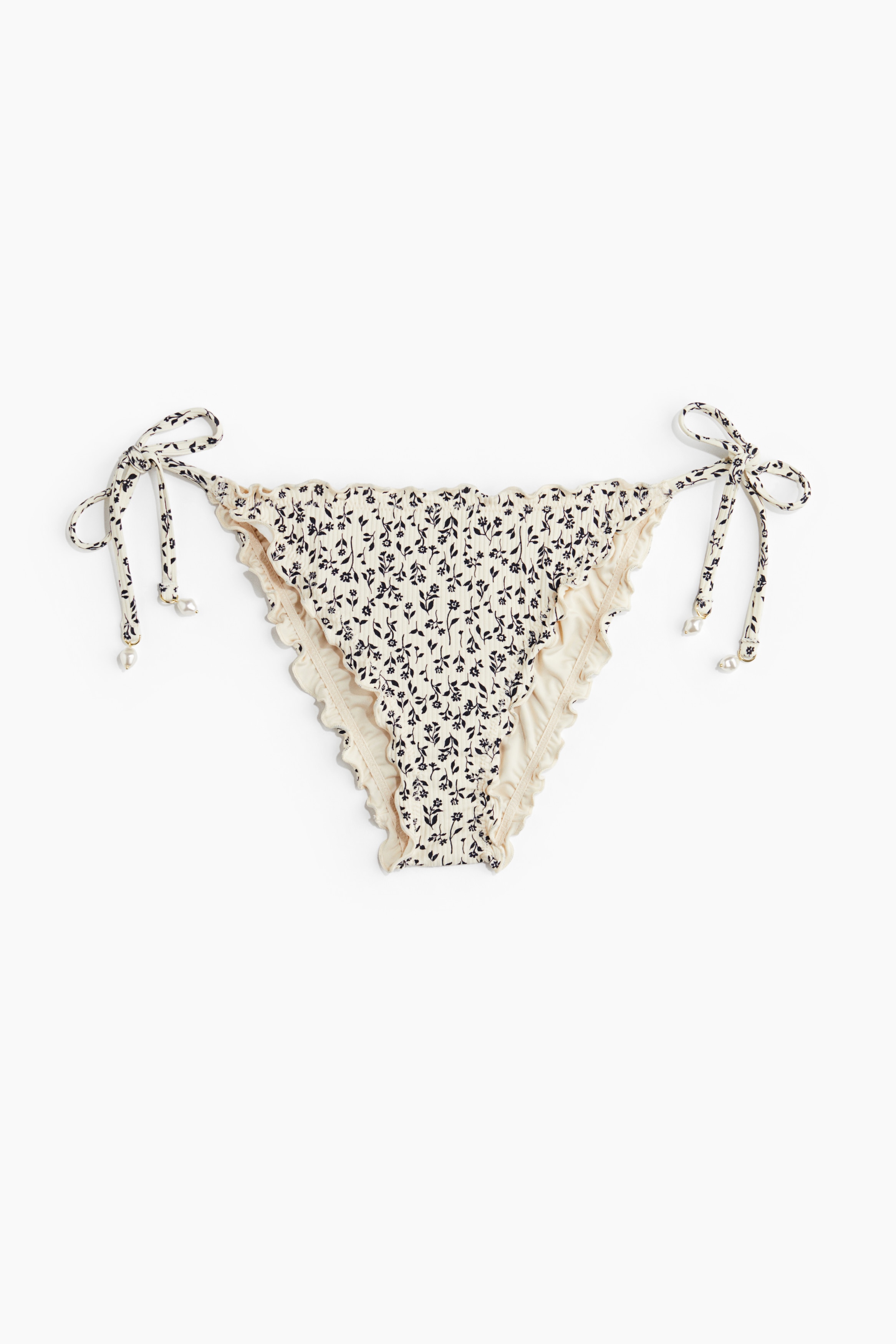 Bragas de bikini con lazos - Beige claro/Floreado