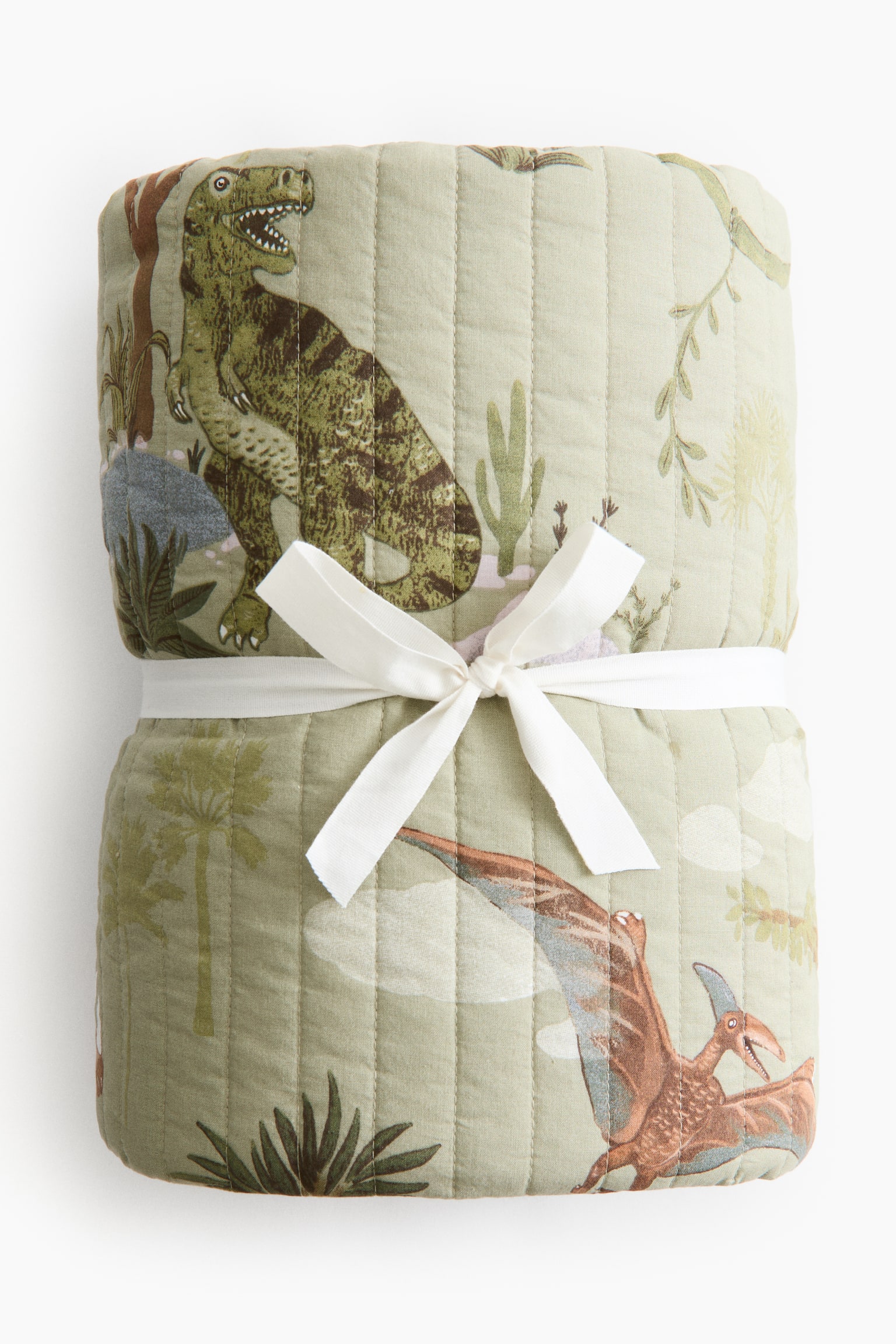 Prošívaný bavlněný přehoz na postel - Zelená/dinosauři - 5