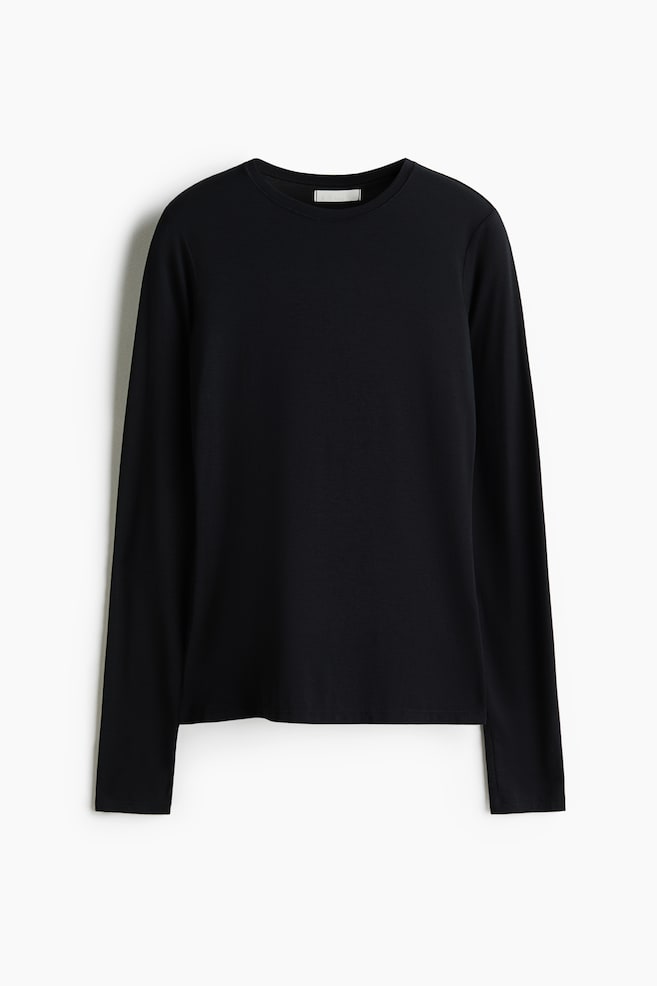Long-sleeved modal top - Black/Ivory/Burgundy/Dark brown - 1