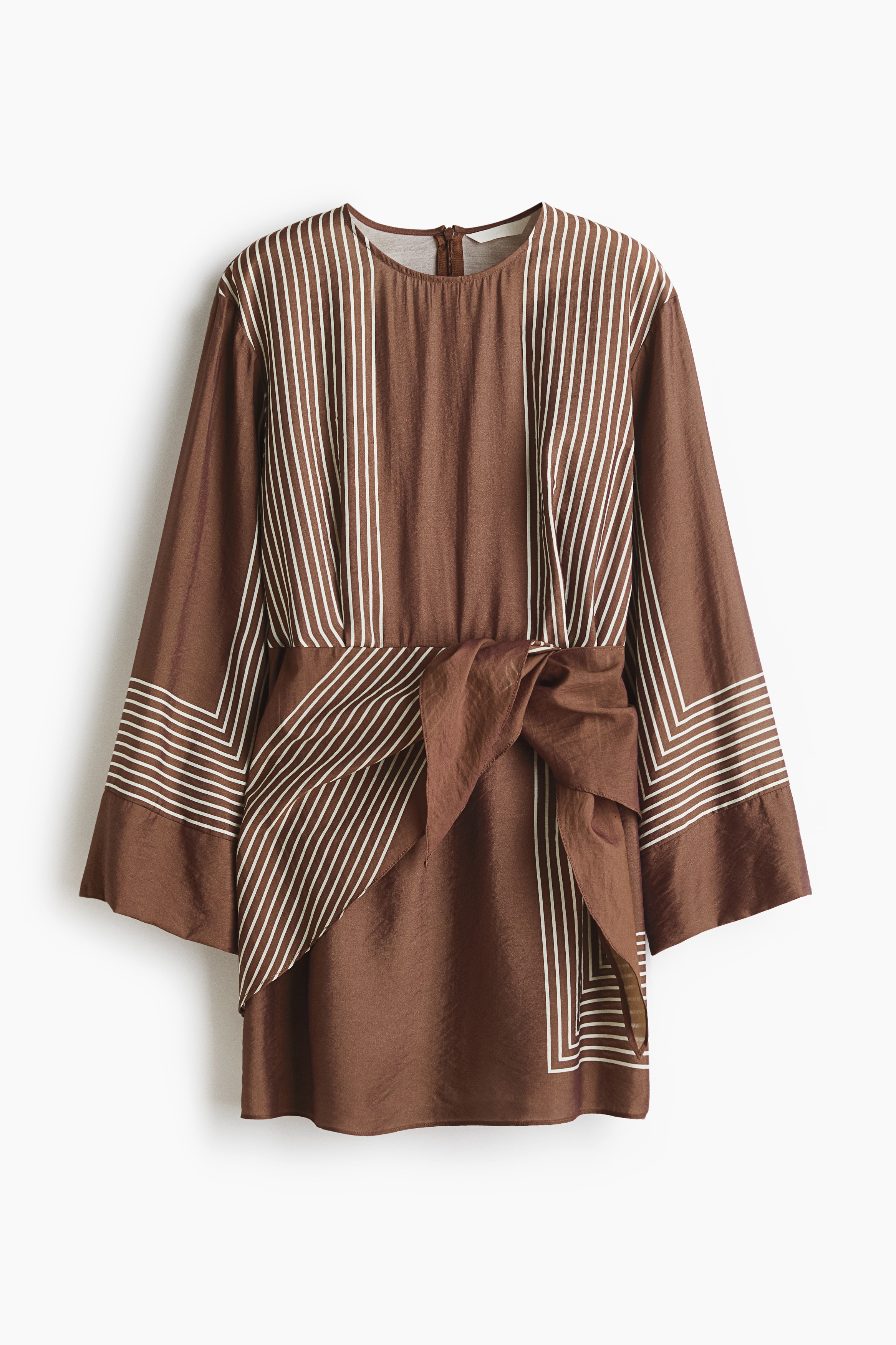 Short tie-detail dress - Mörkbrun/Randig