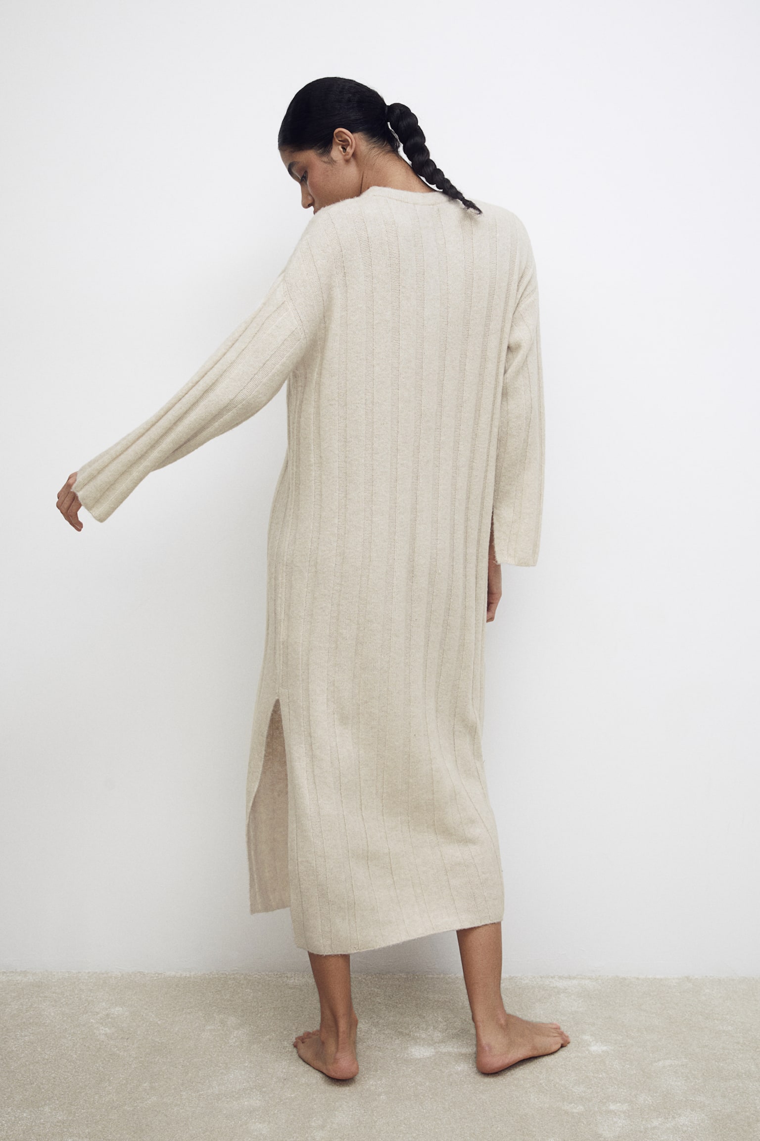 Long rib-knit dress - Light beige - 6