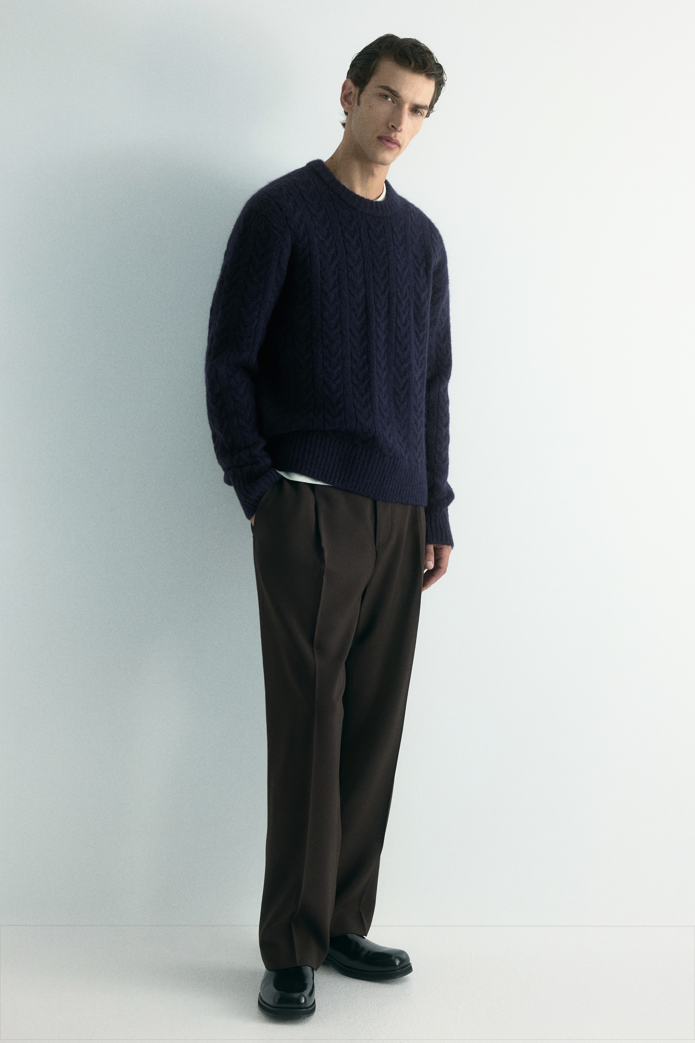 H & M - レギュラーフィット ケーブルニットセーター - ブルー