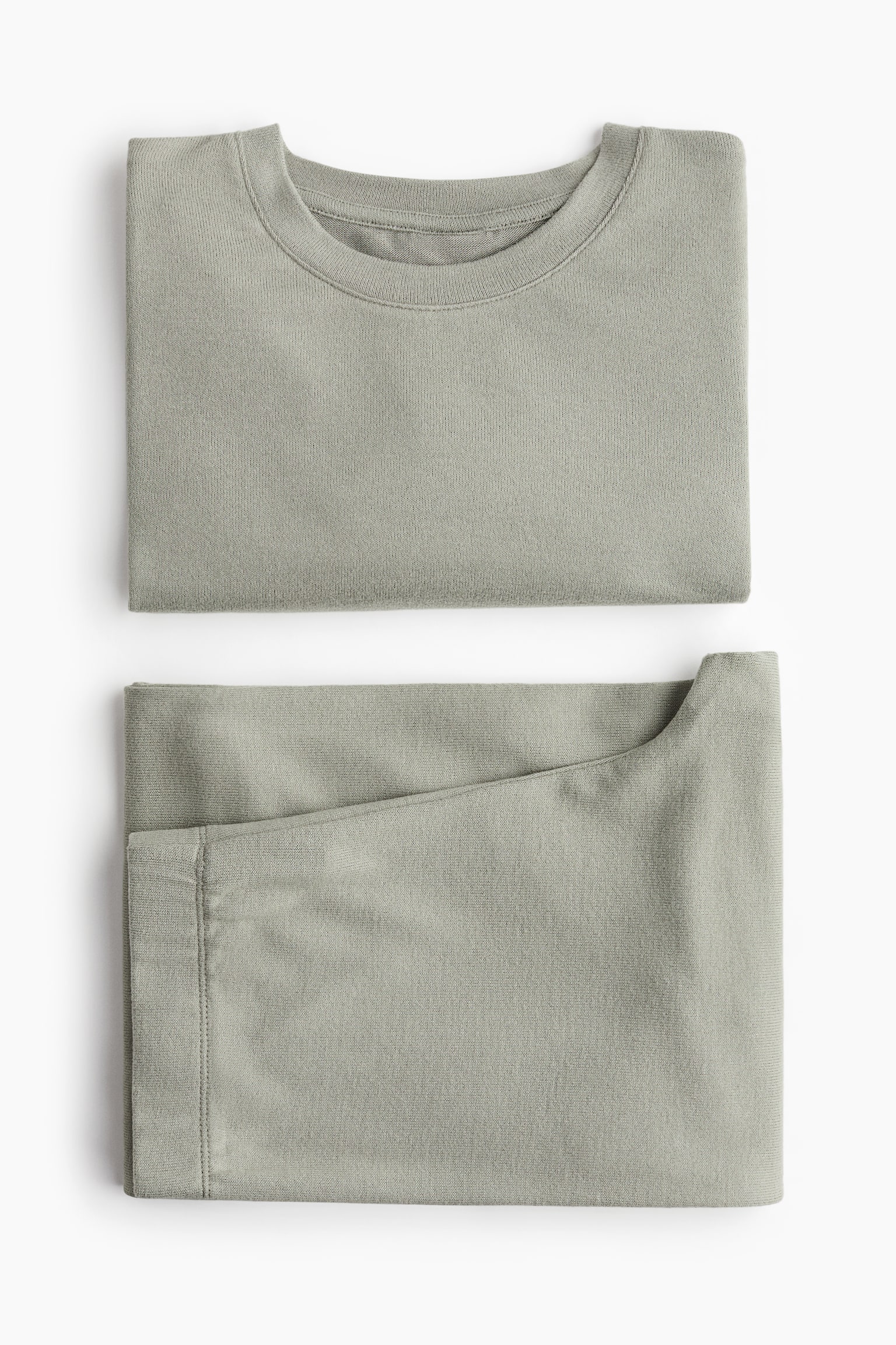 Pyjama top and bottoms - Light khaki green/Light beige marl - 3