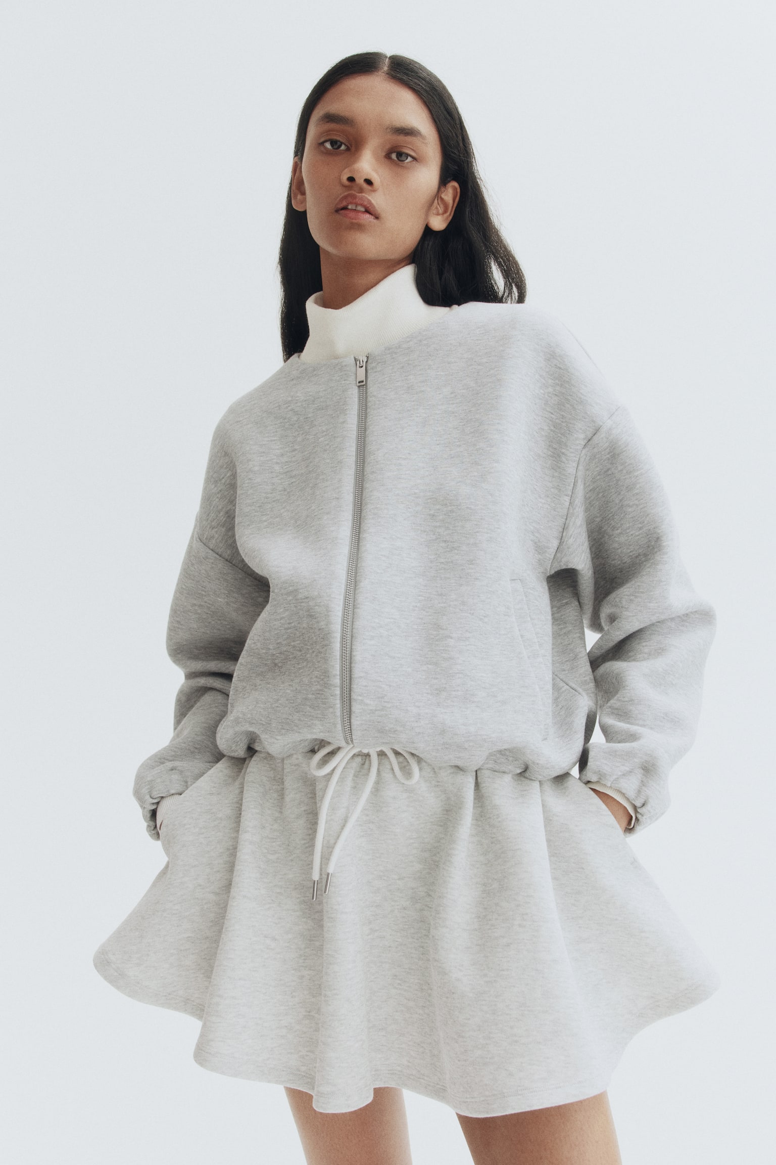 Scuba zip-through sweatshirt - Gris jaspeado/Borgoña - 2