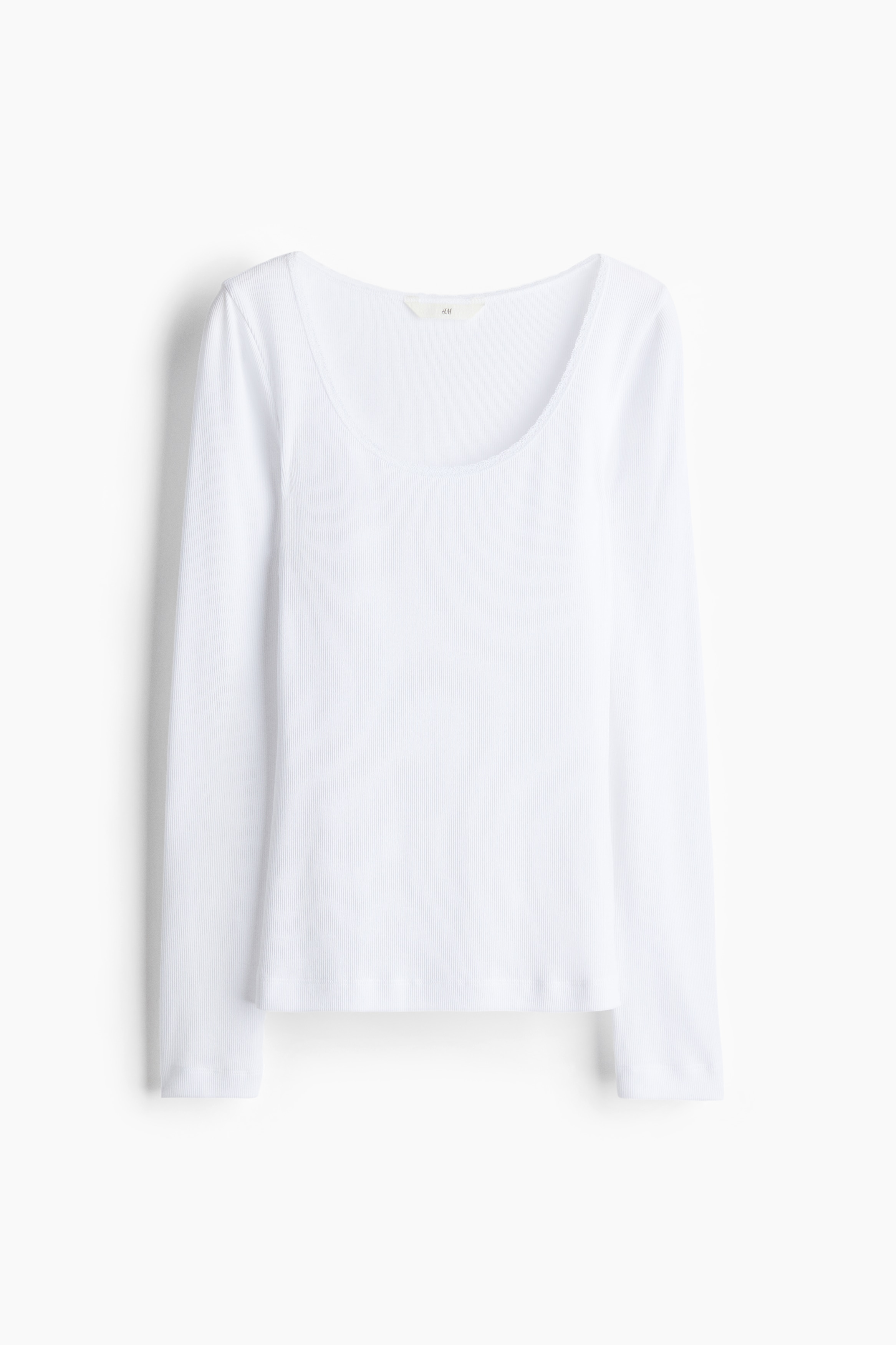 Ladies - White Lace-trimmed ribbed top - Size: M  - H&M