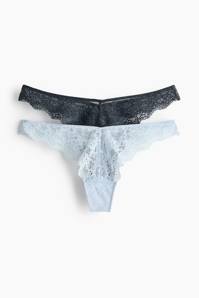 2-Pack Lace Thong Briefs - Light blue/navy blue/White - 1