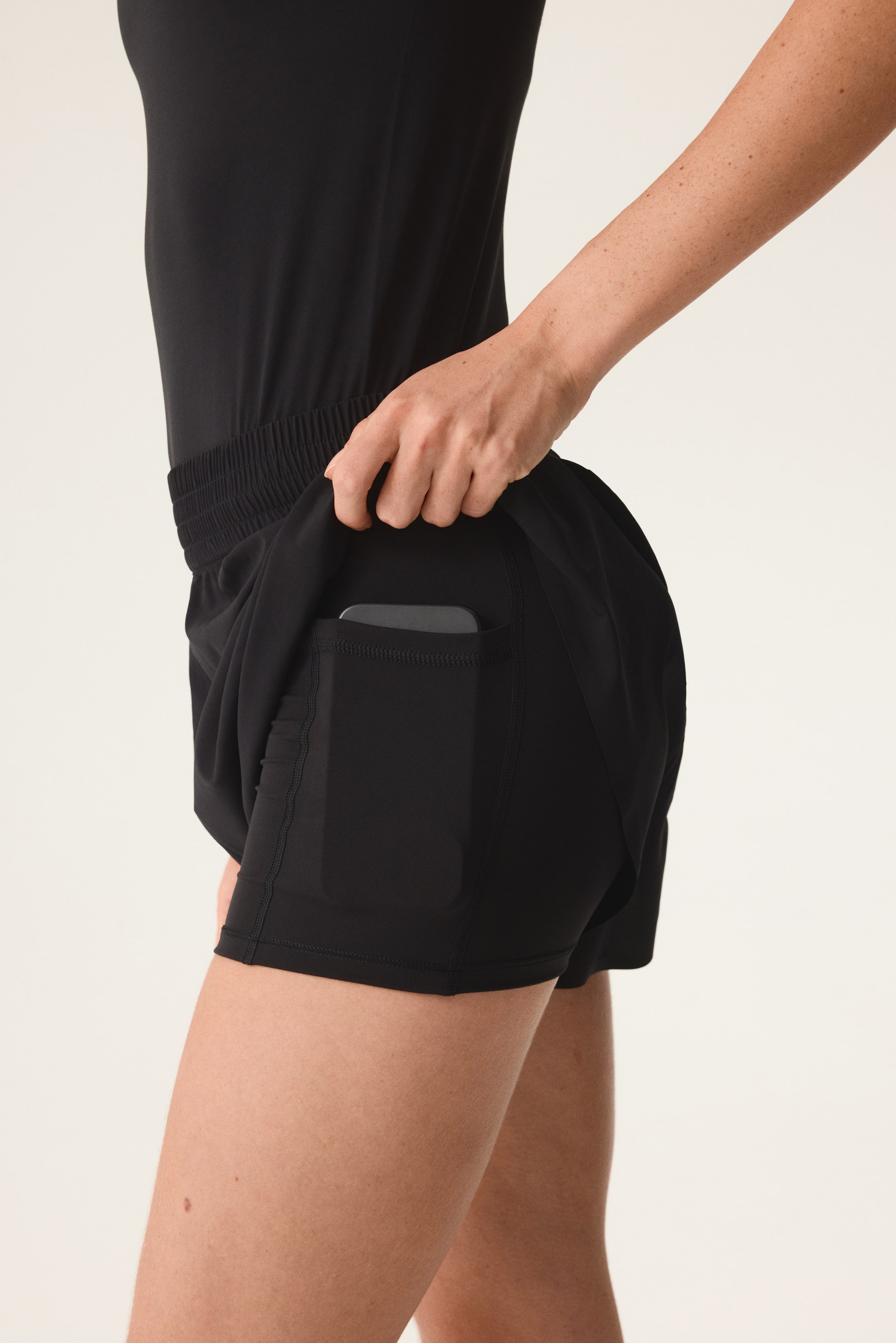 Layered Sports Shorts with Pocket