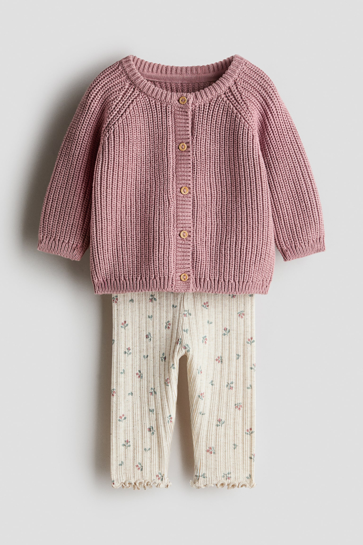2-piece cotton-knit set - Dusty pink/Floral