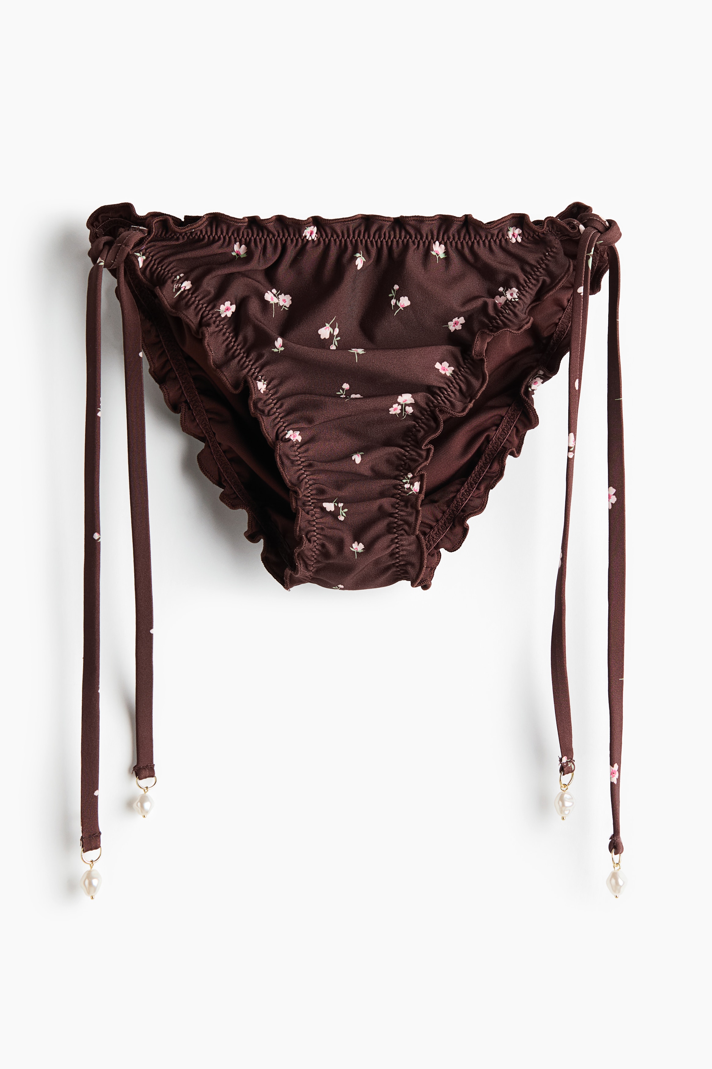 Tie tanga bikini bottoms - Dark brown/Floral/Light beige/Floral