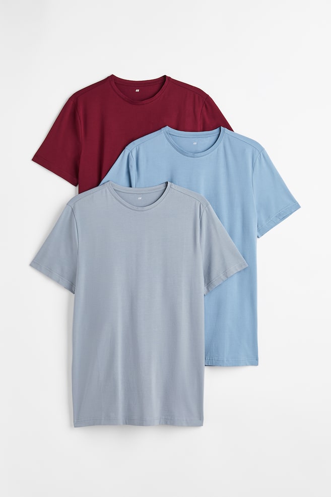 3-pack Slim Fit T-shirt - Blågrå/Mørk rød/Hvit/Sort/Lys turkis/Stripet/dc/dc/dc/dc/dc - 1