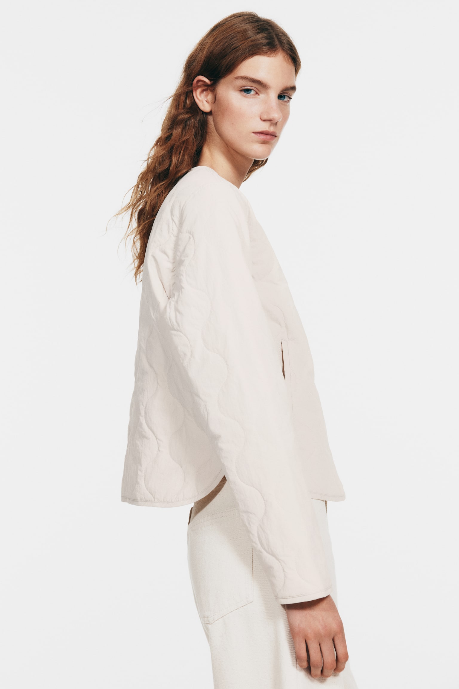 Prošívaná nylonová bunda - Pudrově růžová/Tmavě hnědá - 5