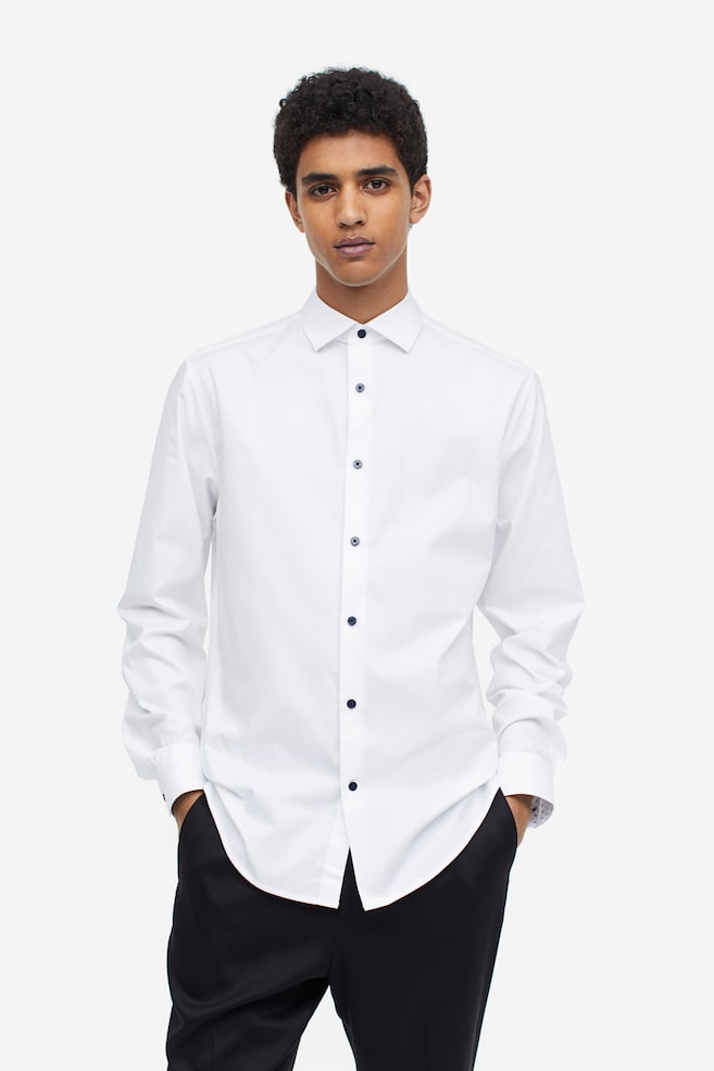 Skjorta i premium cotton Slim Fit - Vit/Ljusblå/Mörkblå/Ljusblå/Randig - 1