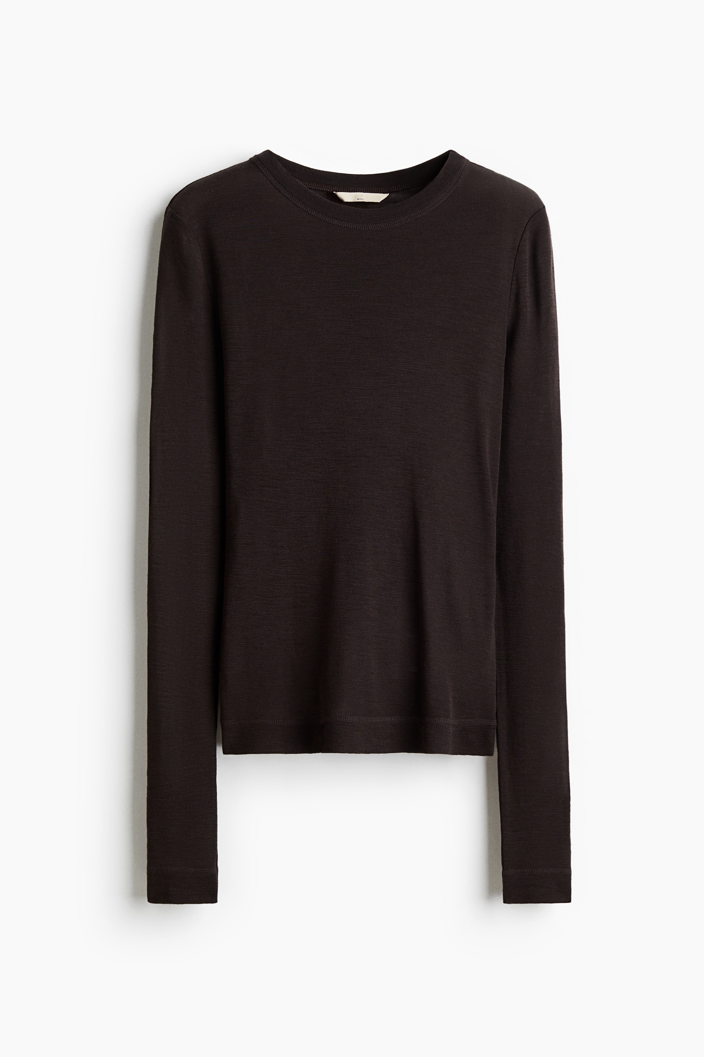 Camisola em malha fina de lã - Castanho escuro/Bege acinzentado pálido