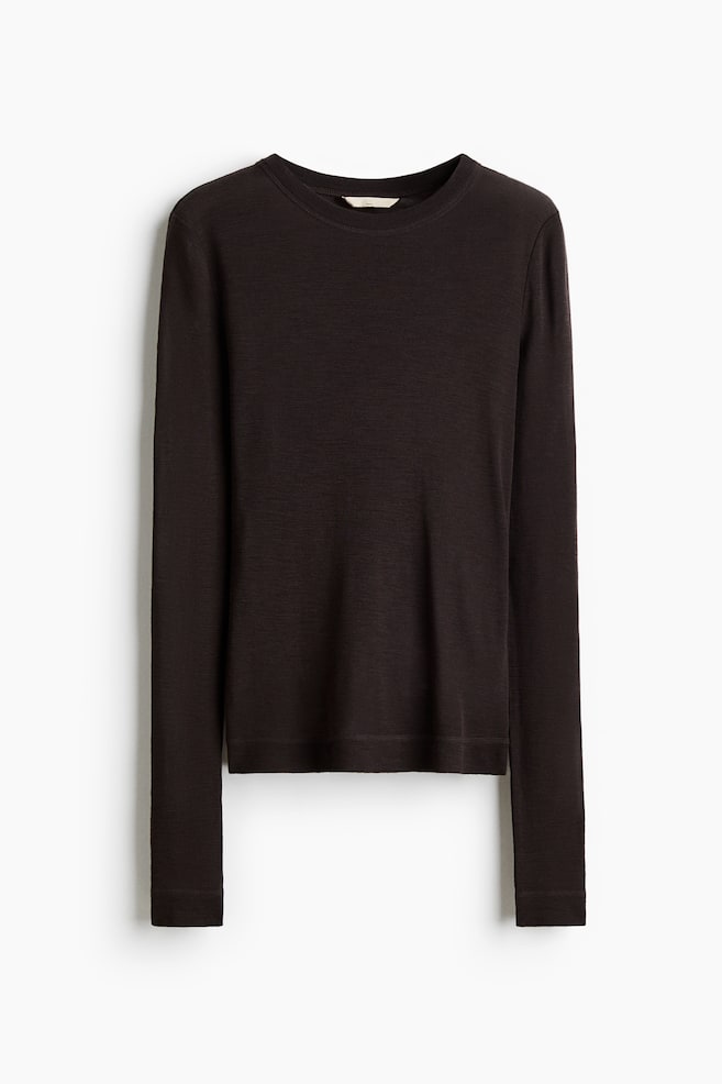 Pullover in maglia fine di lana - Marrone scuro/Greige pallido/Giallo senape - 1